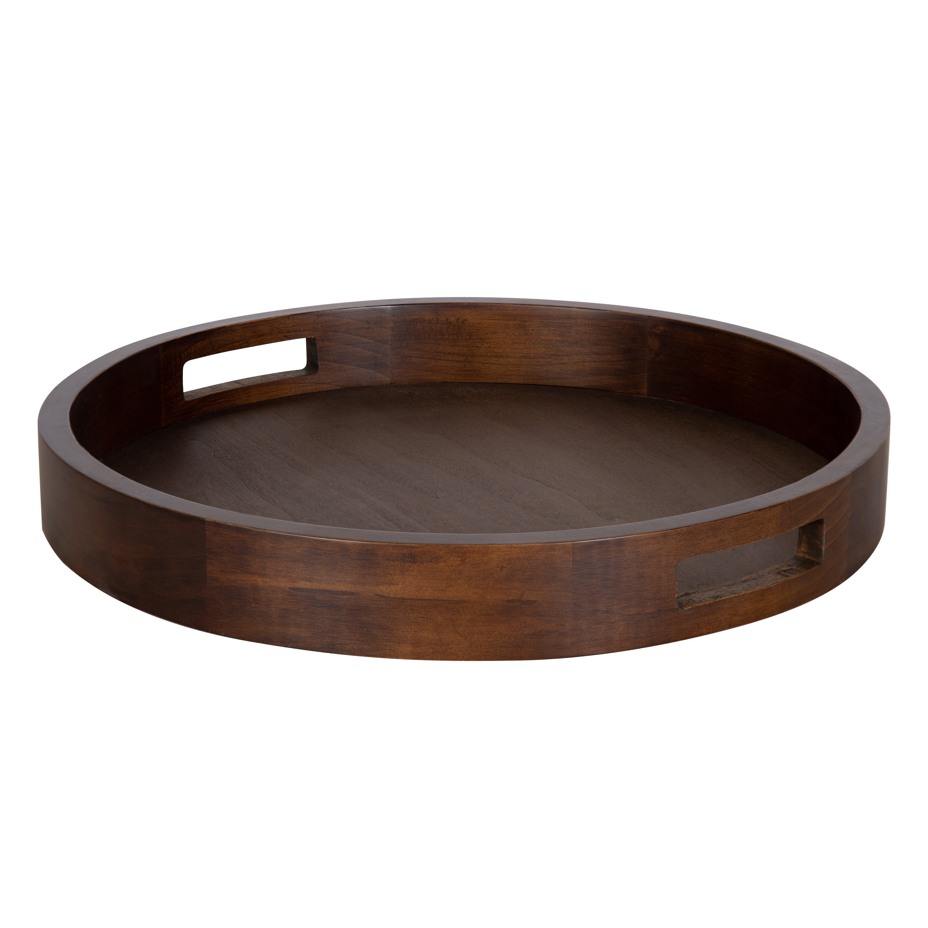 Kate and Laurel Hutton Large Round Wood Tray with Handles, Walnut Brown  Finish – kateandlaurel