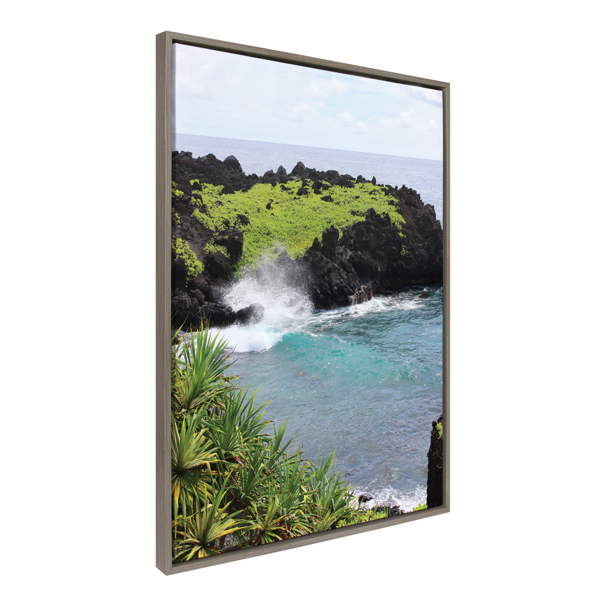 Sylvie Maui Black Sand Swell Framed Canvas by Rachel Bolgov