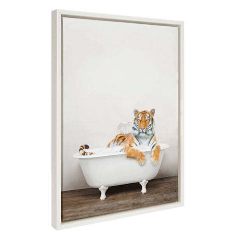 Sylvie Bengal Tiger in Rustic Bath Framed Canvas by Amy Peterson Art Studio
