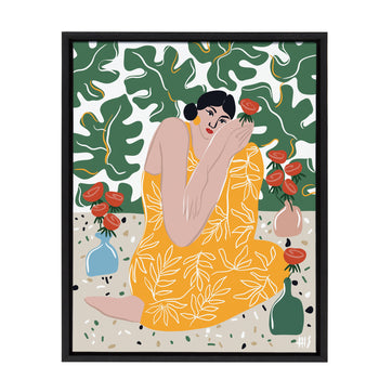 Sylvie Monstera and Roses Framed Canvas by Maggie Stephenson