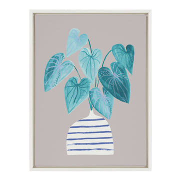Sylvie Minimal Houseplant in Stripey Vase Gray Framed Canvas by Lauradidthis