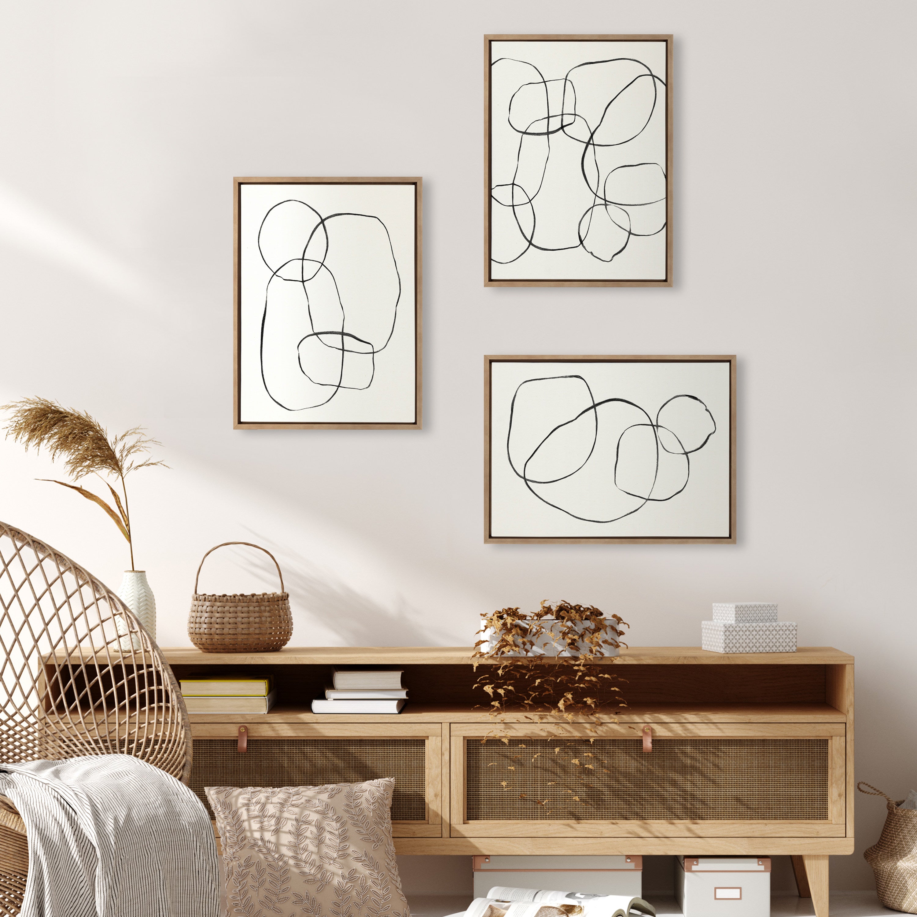 Sylvie 869 Going in Circles, Dancing Circles, and 871 Modern Circles Framed Canvas by Teju Reval of SnazzyHues