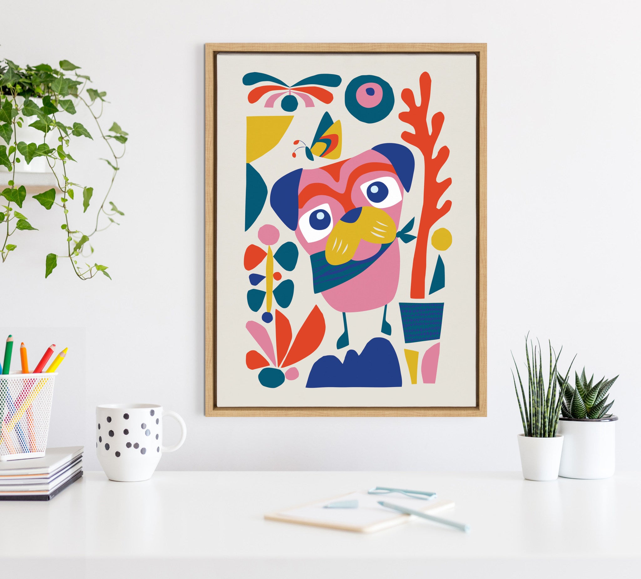 Sylvie Mid Century Modern Pug Framed Canvas by Rachel Lee of My Dream Wall
