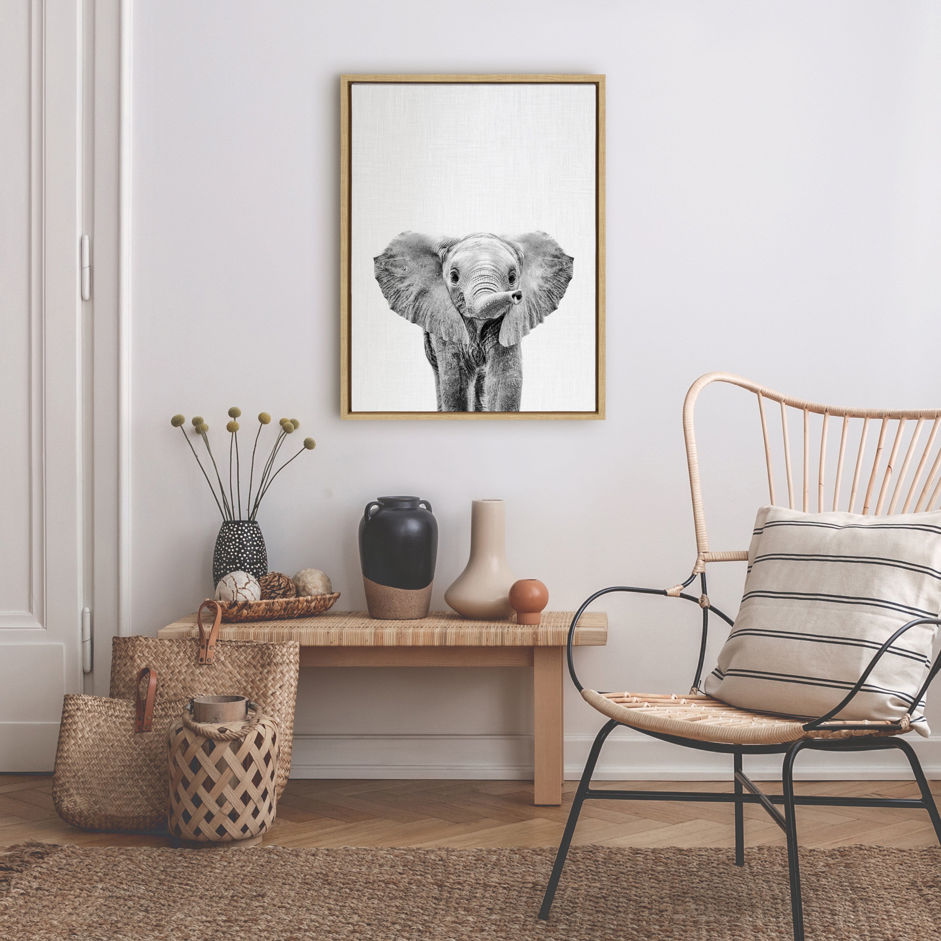 Sylvie Baby Elephant Framed Canvas by Simon Te