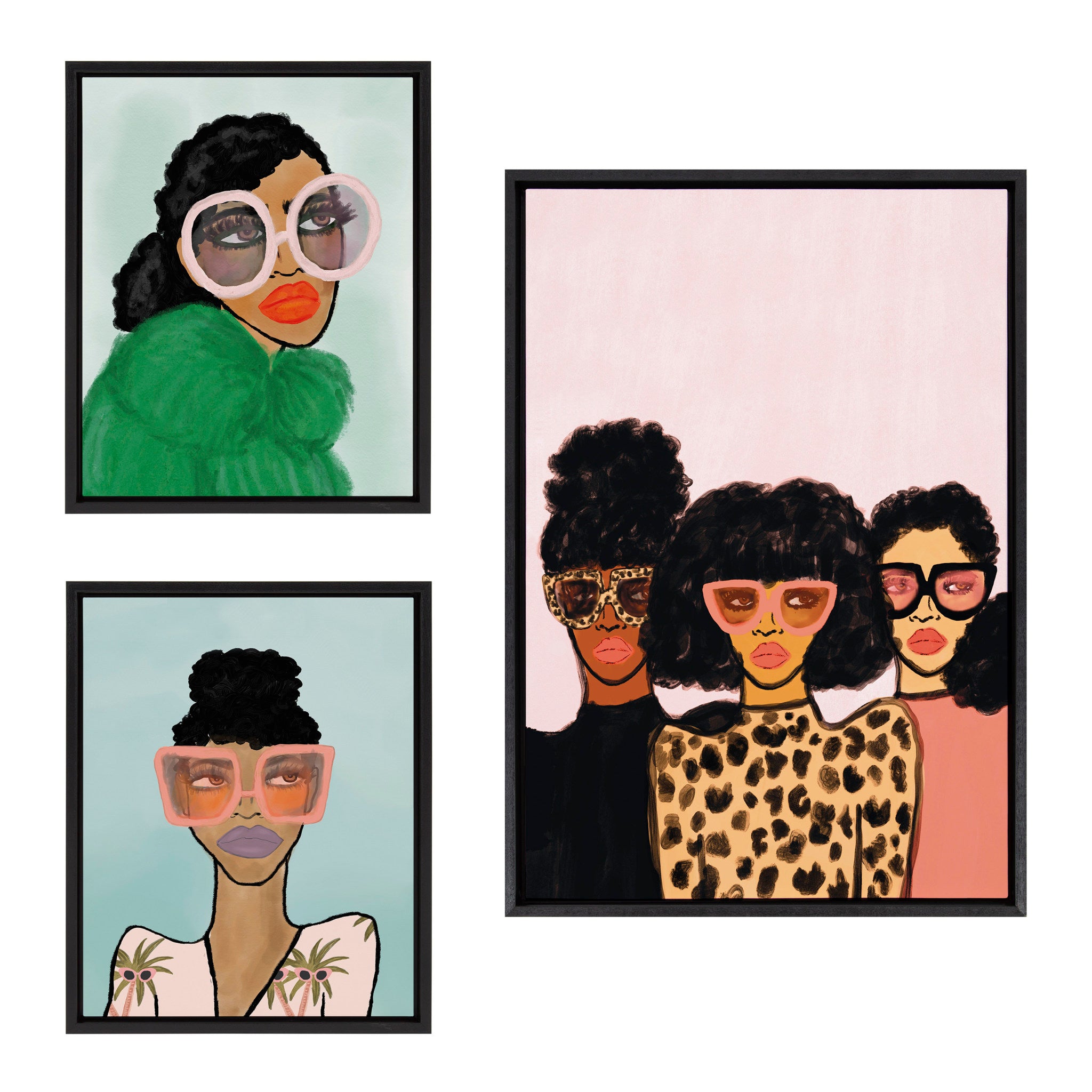 Sylvie Fashion Girl Framed Canvas Set by Kendra Dandy of Bouffants and Broken Hearts