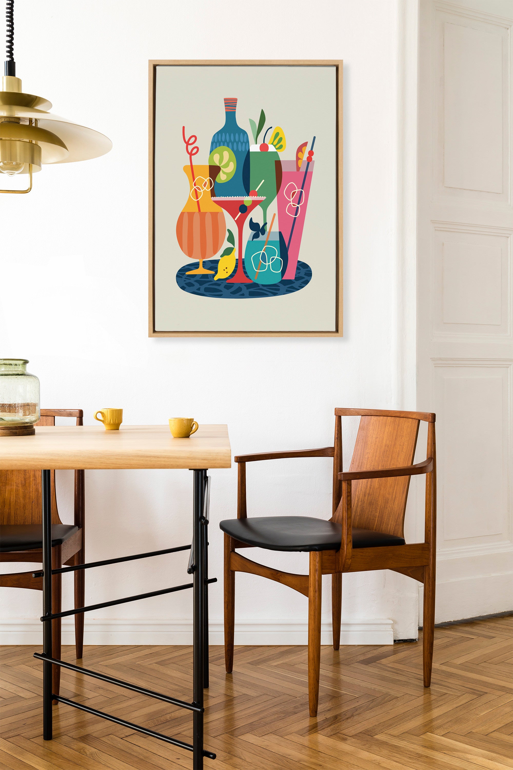 Sylvie Mid Century Modern Cocktails Framed Canvas by Rachel Lee of My Dream Wall