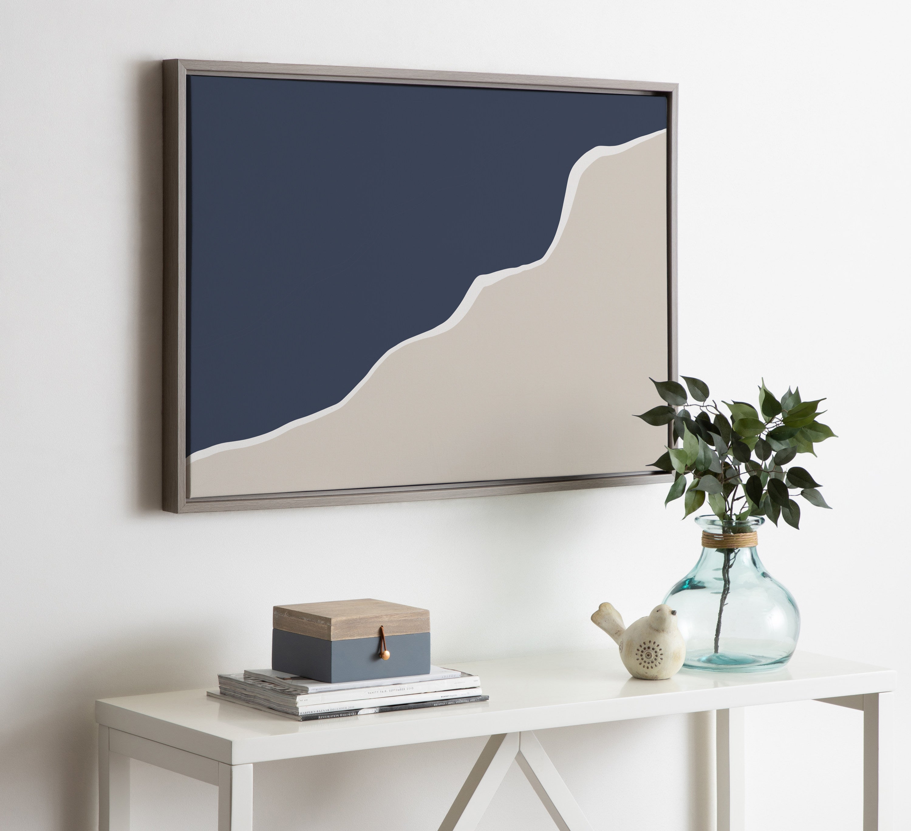 Sylvie Ocean and Beach Abstract Landscape Framed Canvas by The Creative Bunch Studio