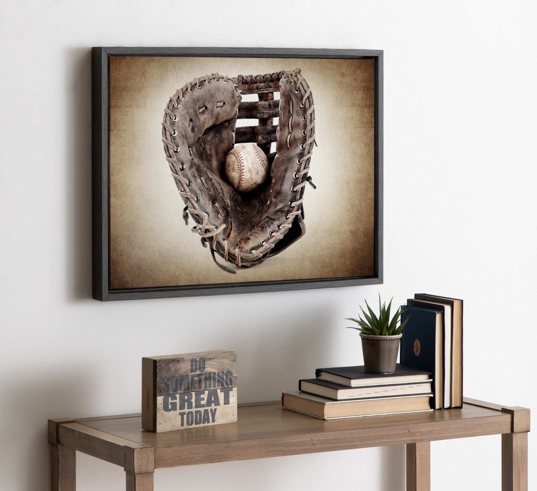Sylvie Vintage Baseball Glove Framed Canvas By Shawn St. Peter