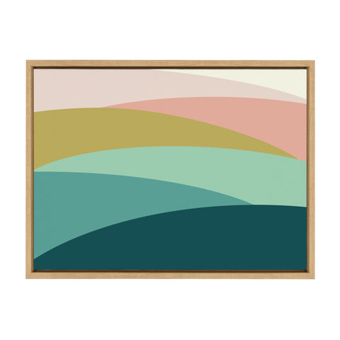 Sylvie Abstract Shapes Landscape in Pink and Green Framed Canvas by Apricot and Birch