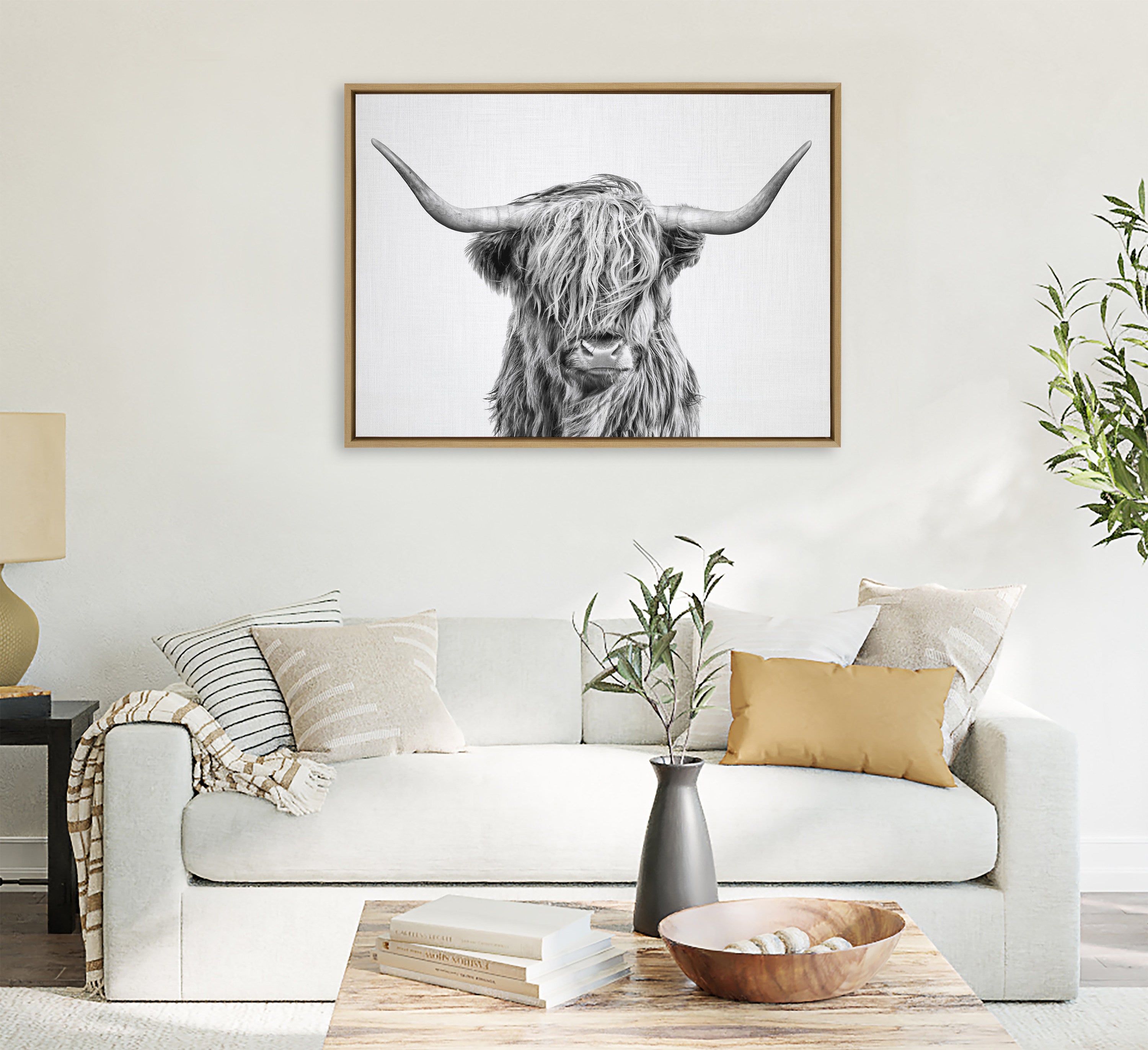 Sylvie Highland Cow 2 Framed Canvas by Simon Te of Tai Prints