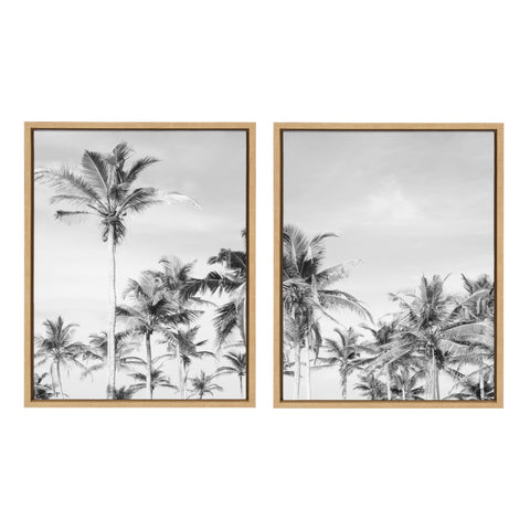 Sylvie Coastal Coconut Palm Tree Beach BW Framed Canvas Set by The Creative Bunch Studio