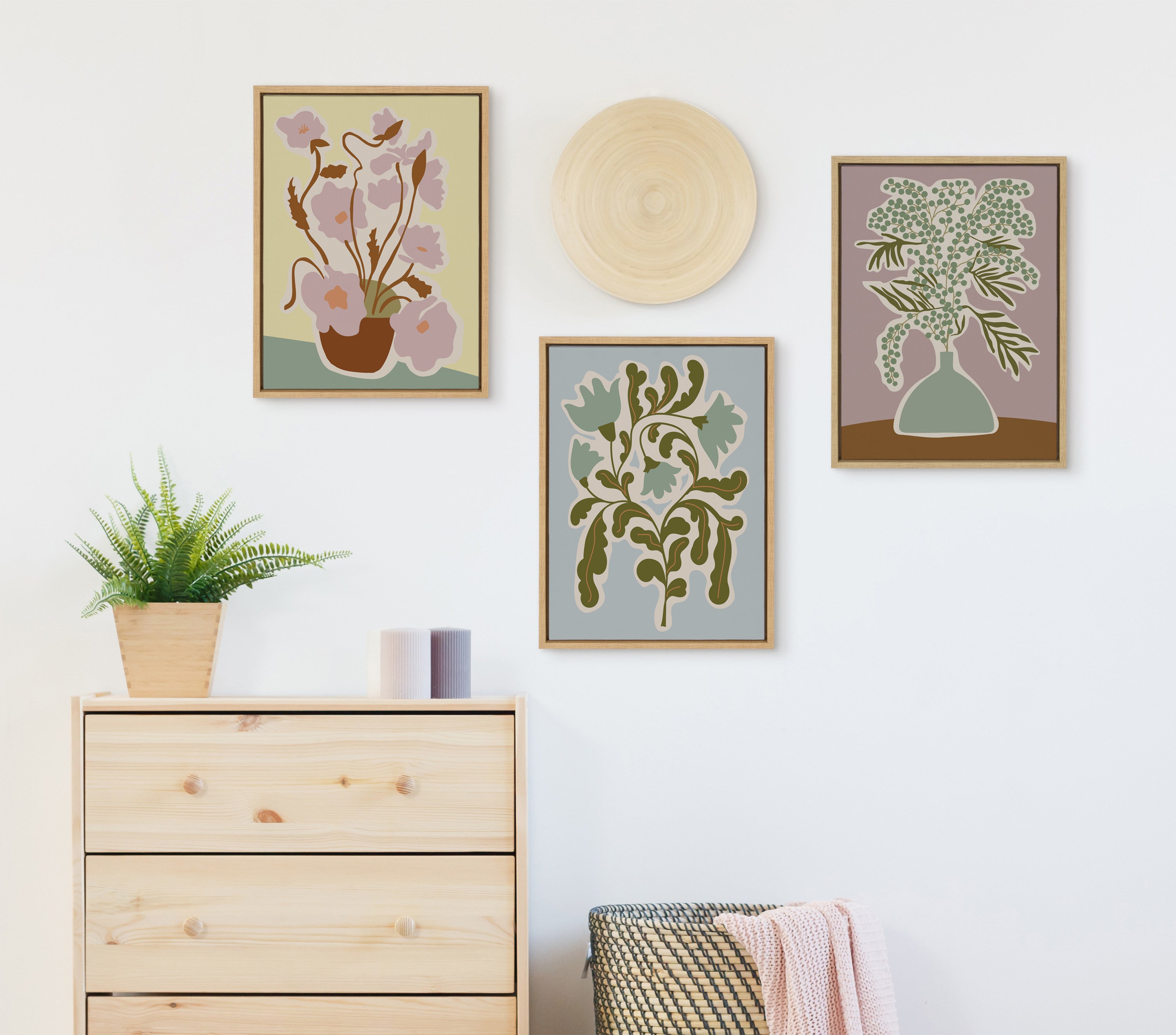 Sylvie Expressive Abstract House Plant Playful Blue Framed Canvas by The Creative Bunch Studio