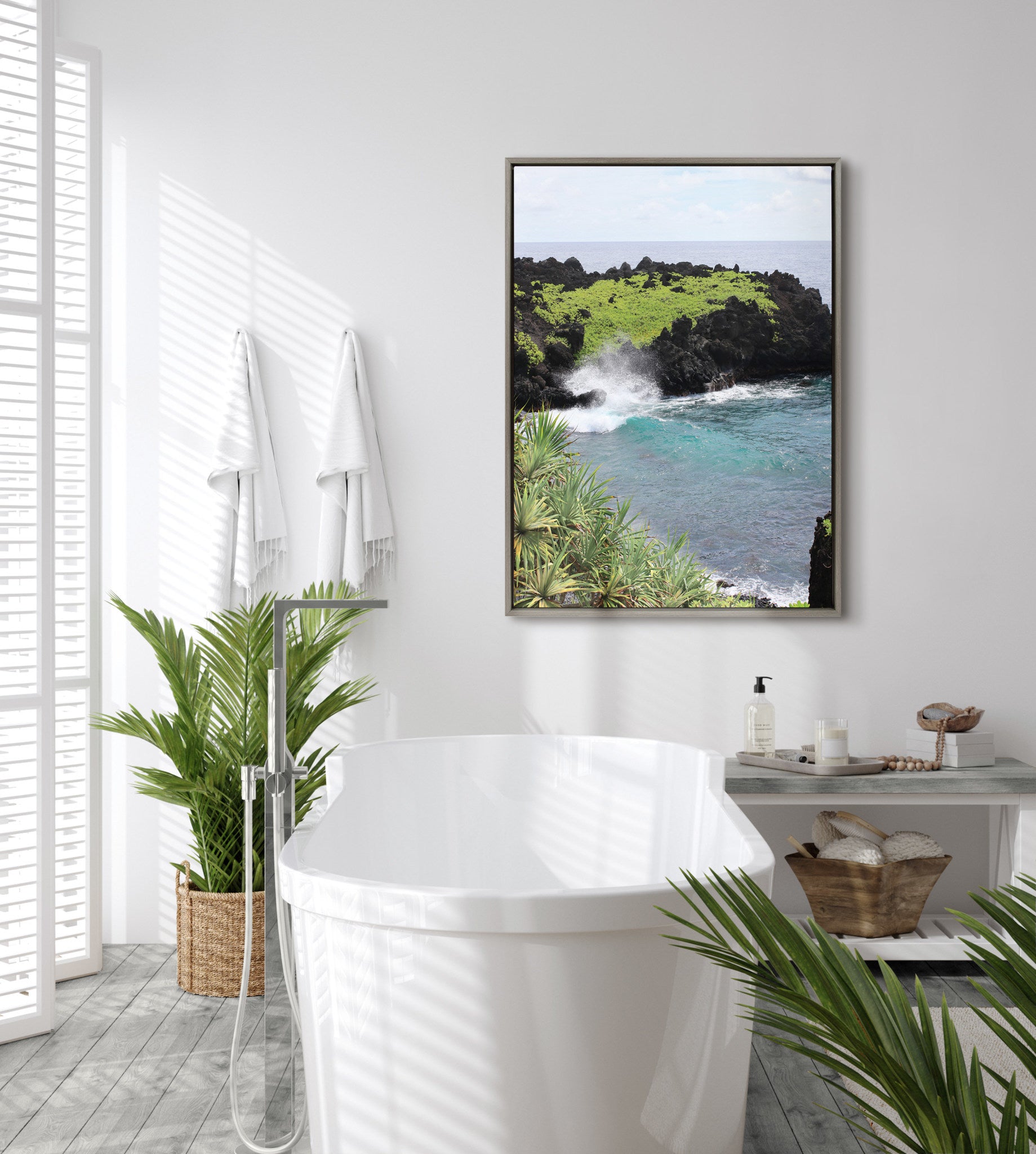 Sylvie Maui Black Sand Swell Framed Canvas by Rachel Bolgov