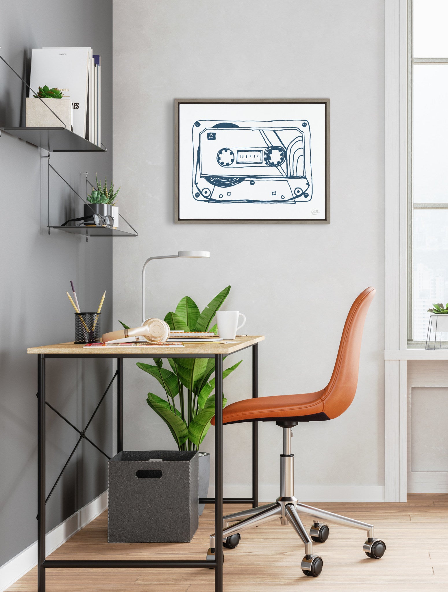 Sylvie Cassette Illustration Framed Canvas by Statement Goods