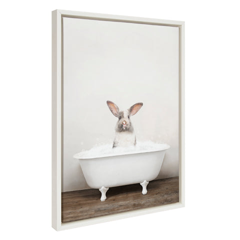Sylvie Bunny in Rustic Bath Framed Canvas by Amy Peterson Art Studio
