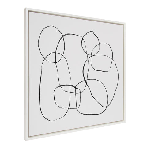 Sylvie Dancing Circles Black and Soft White Framed Canvas by Teju Reval of SnazzyHues