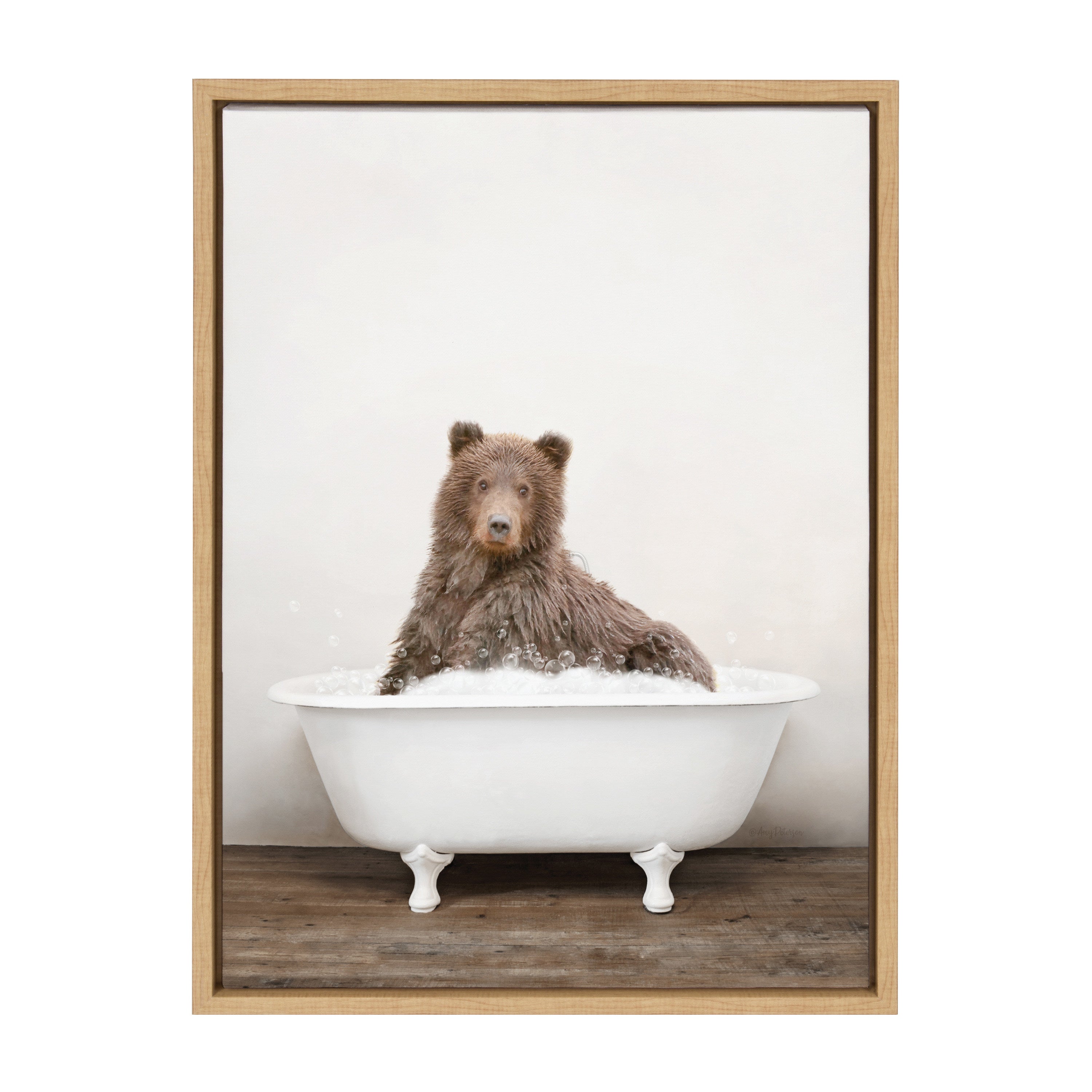 Sylvie Bear Rustic Bubble Bath Framed Canvas by Amy Peterson Art Studio