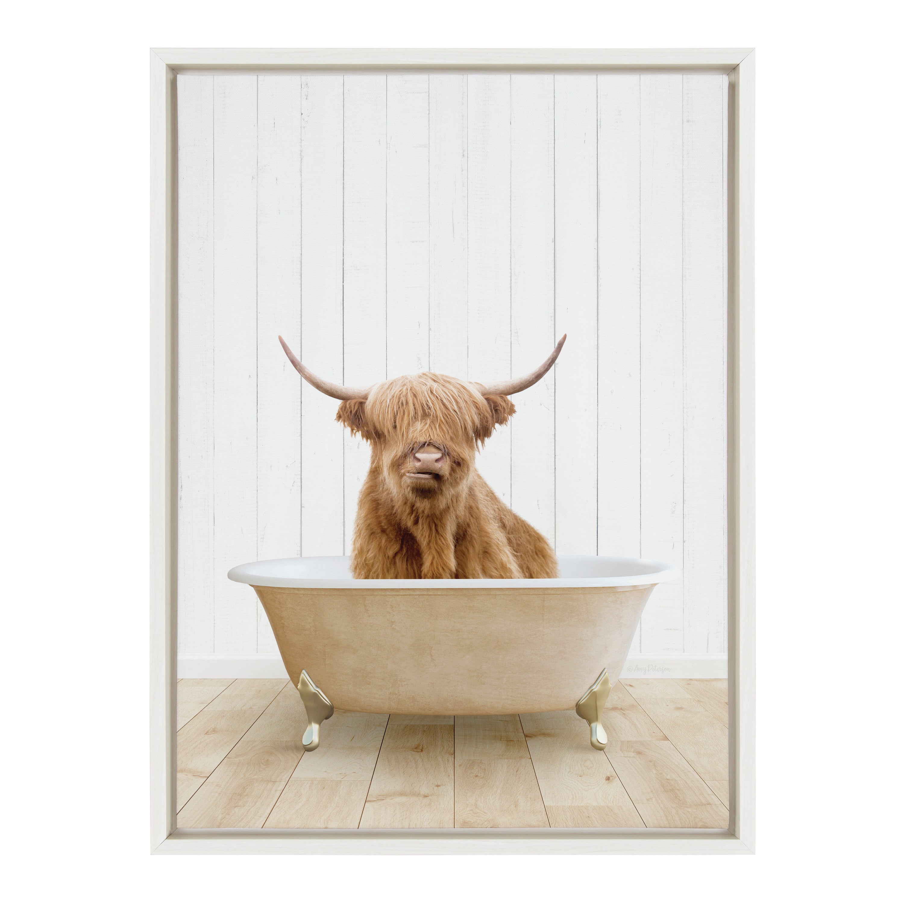 Sylvie Highland Cow Farmhouse Bath Framed Canvas by Amy Peterson Art Studio