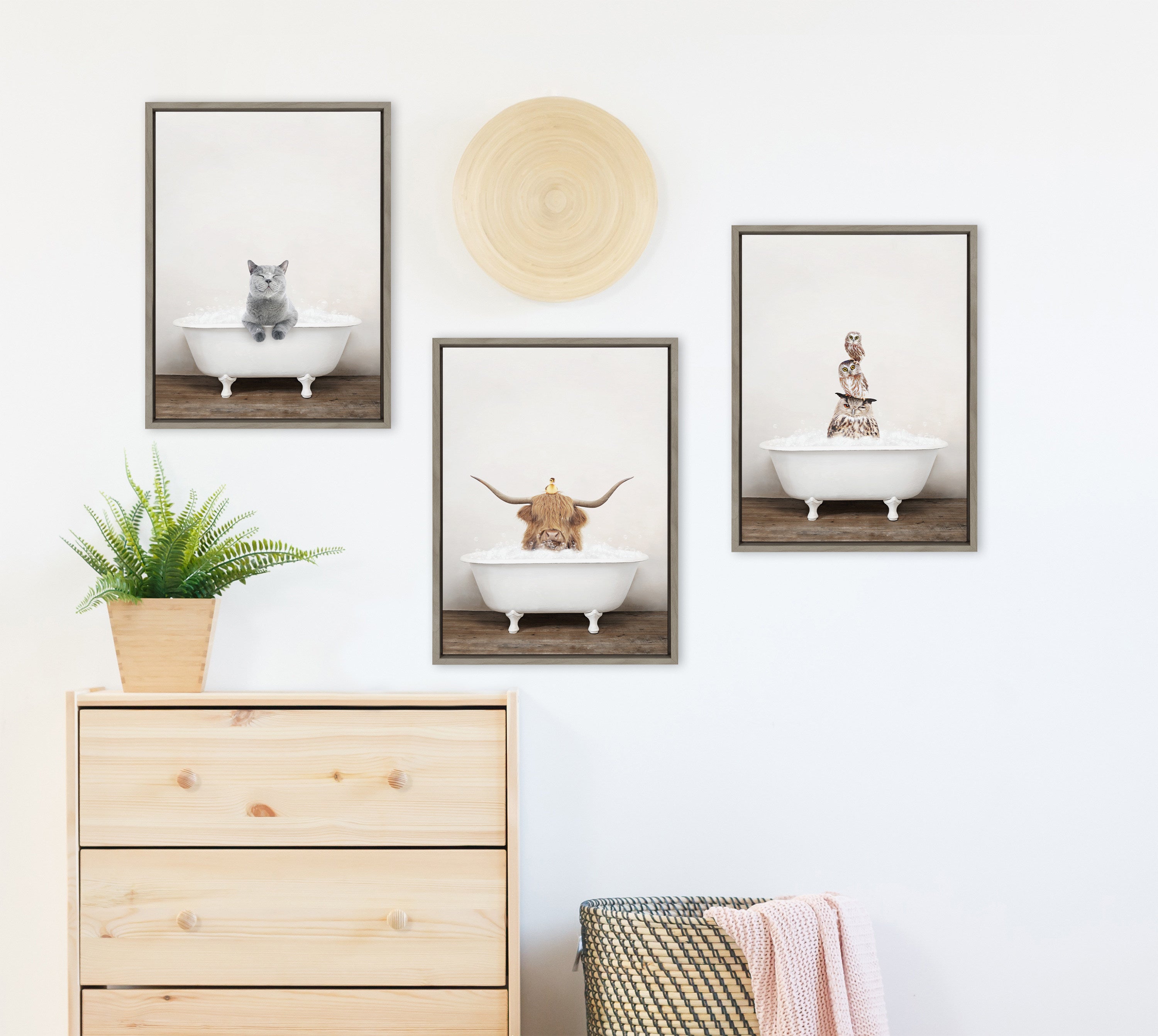 Sylvie Stacked Owls in Rustic Bath Framed Canvas by Amy Peterson Art Studio