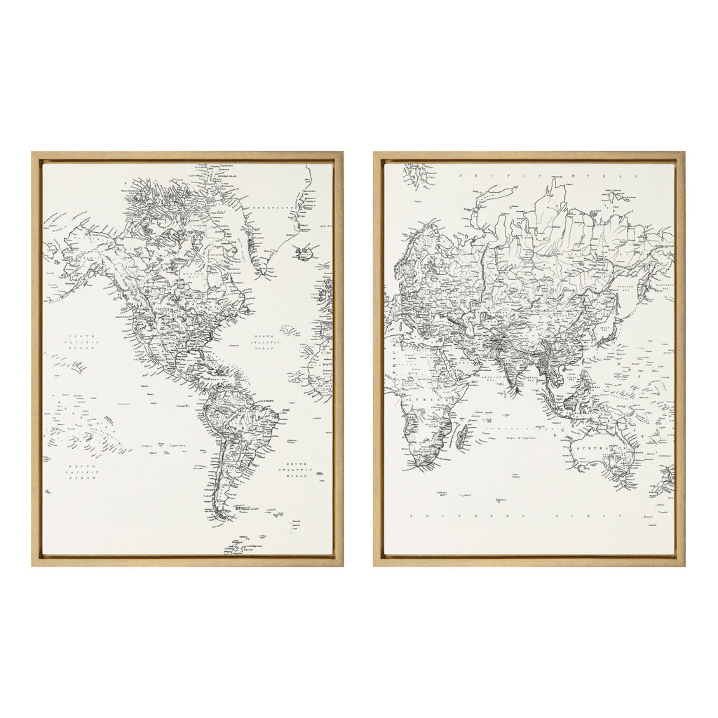 Kate and Laurel Sylvie Black and White Modern Retro World Map Framed Canvas  Wall Art Set by The Creative Bunch Studio, Piece 18x24 Gold, Vintage Map  Art for Wall – kateandlaurel