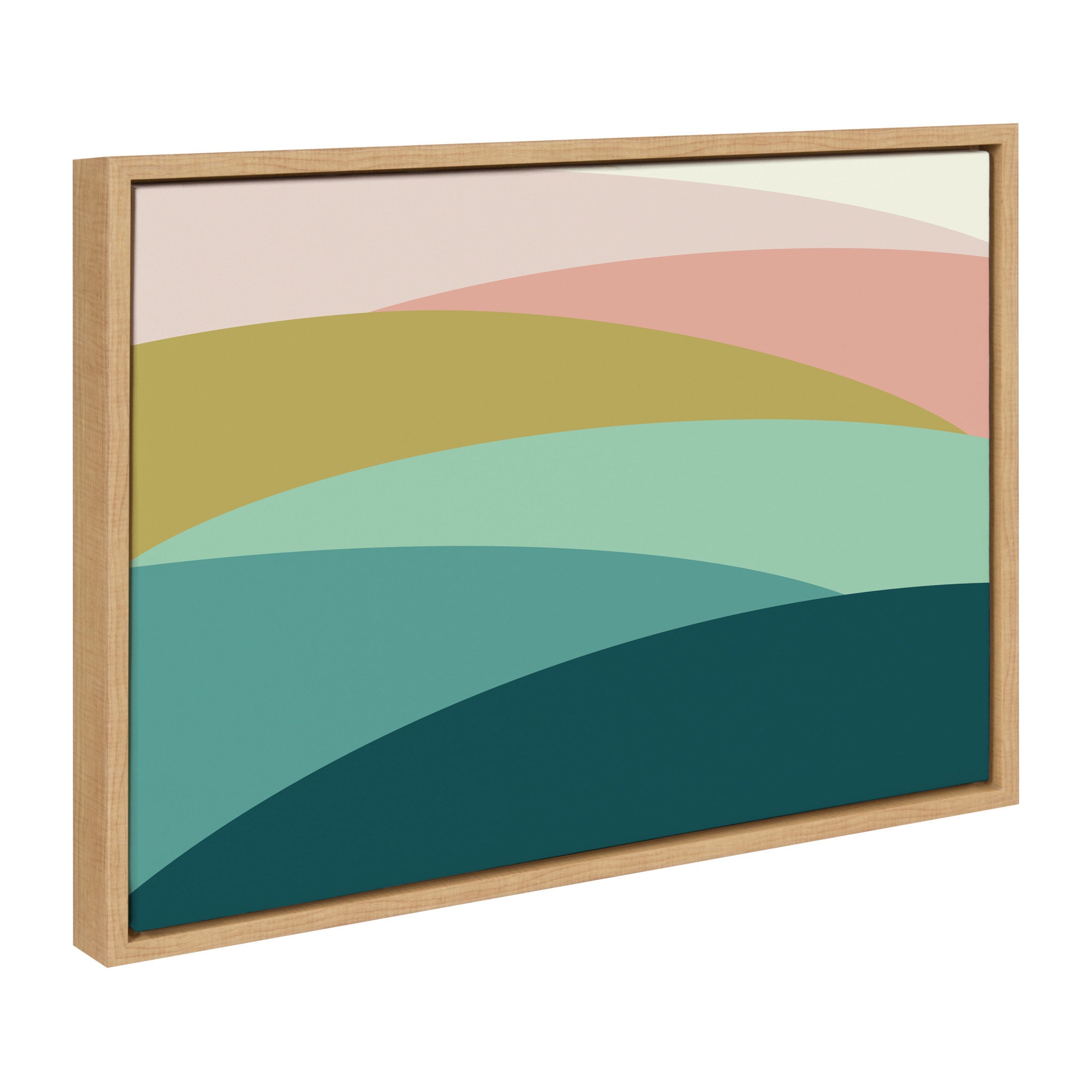 Sylvie Abstract Shapes Landscape in Pink and Green Framed Canvas by Apricot and Birch