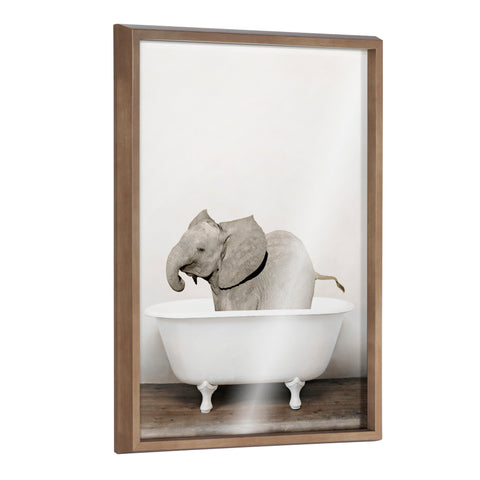 Blake Baby Elephant in the Tub Color Framed Printed Glass by Amy Peterson Art Studio