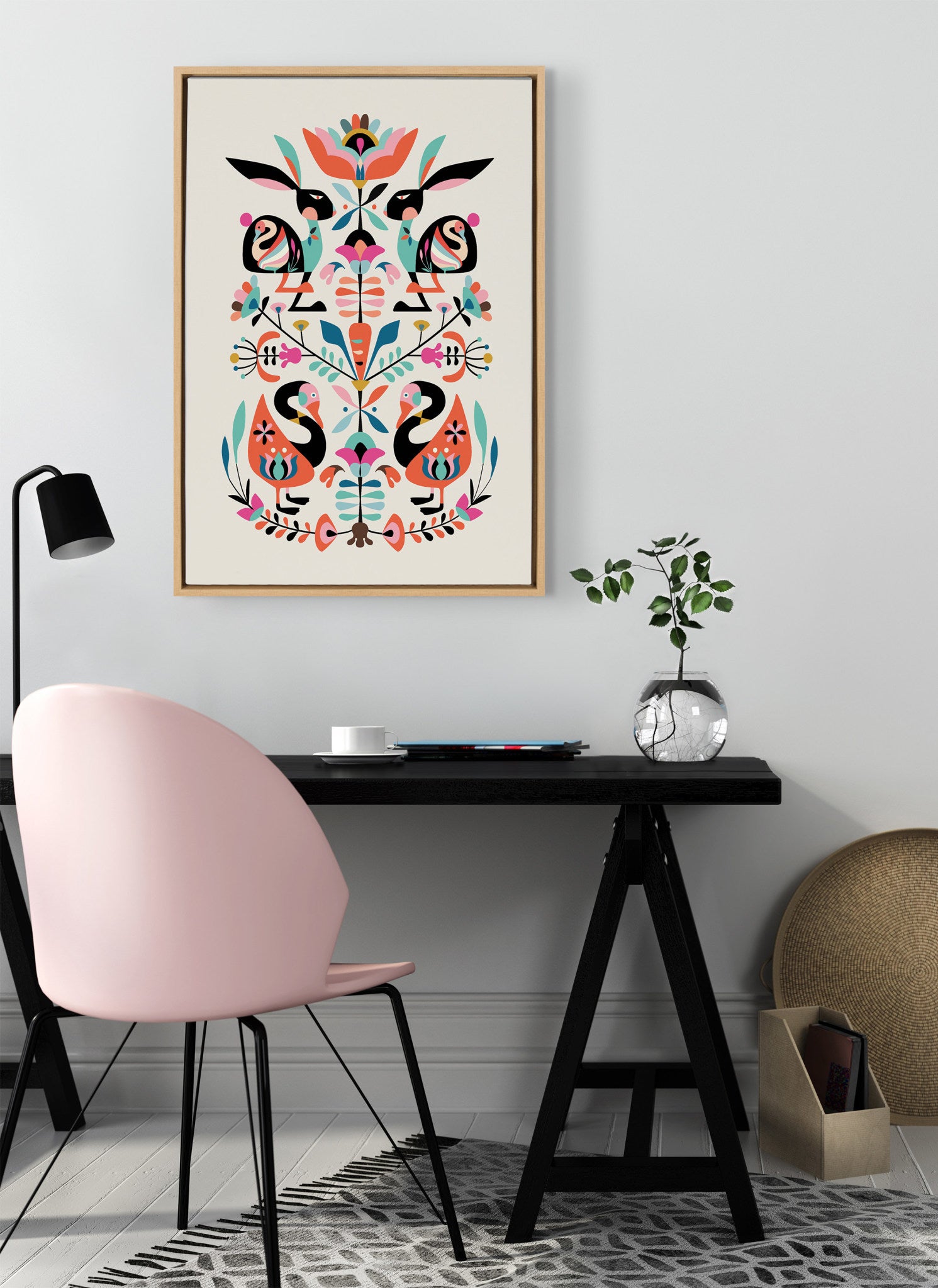 Sylvie Floral Bunny Framed Canvas By Rachel Lee of My Dream Wall