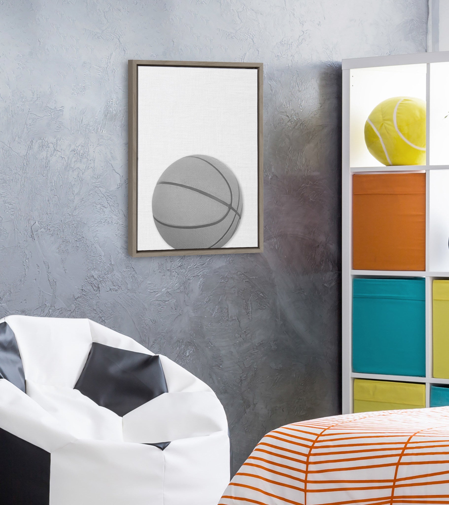 Sylvie Basketball Portrait Framed Canvas, Gray 18x24