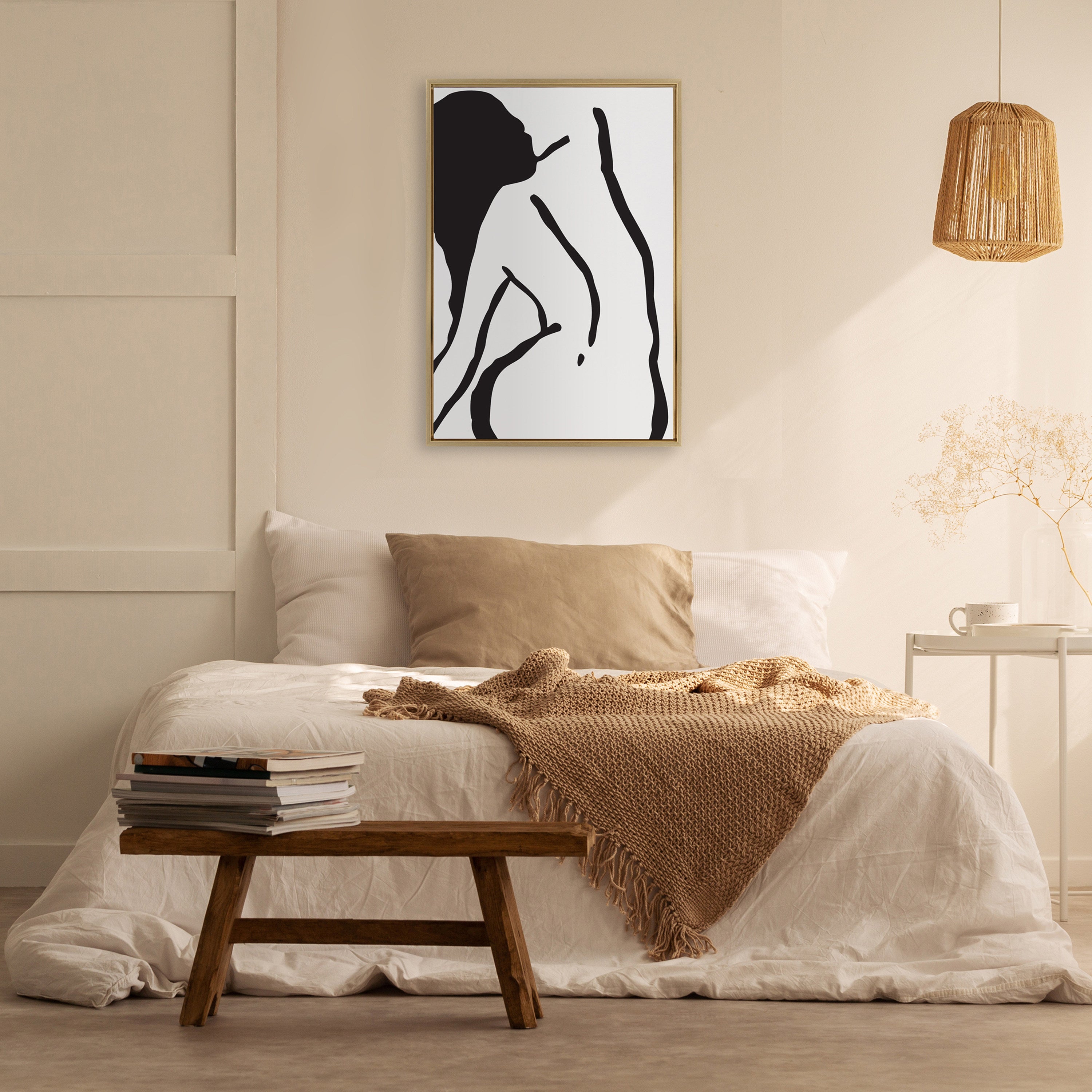 Sylvie Timeless Feminine Figural Drawing 2 Black and White Framed Canvas by The Creative Bunch Studio