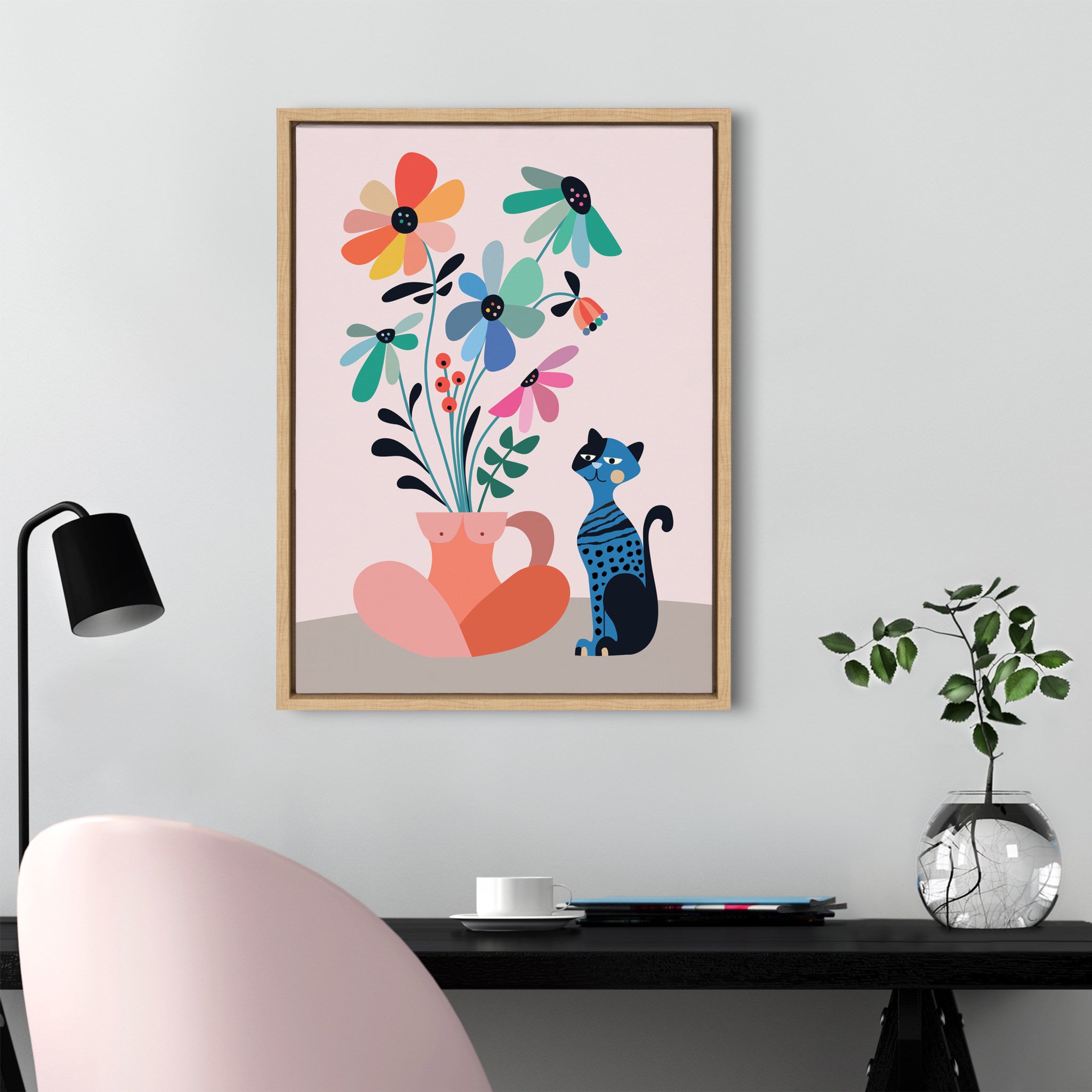 Sylvie Mid Century Modern Daisies Framed Canvas by Rachel Lee of My Dream Wall