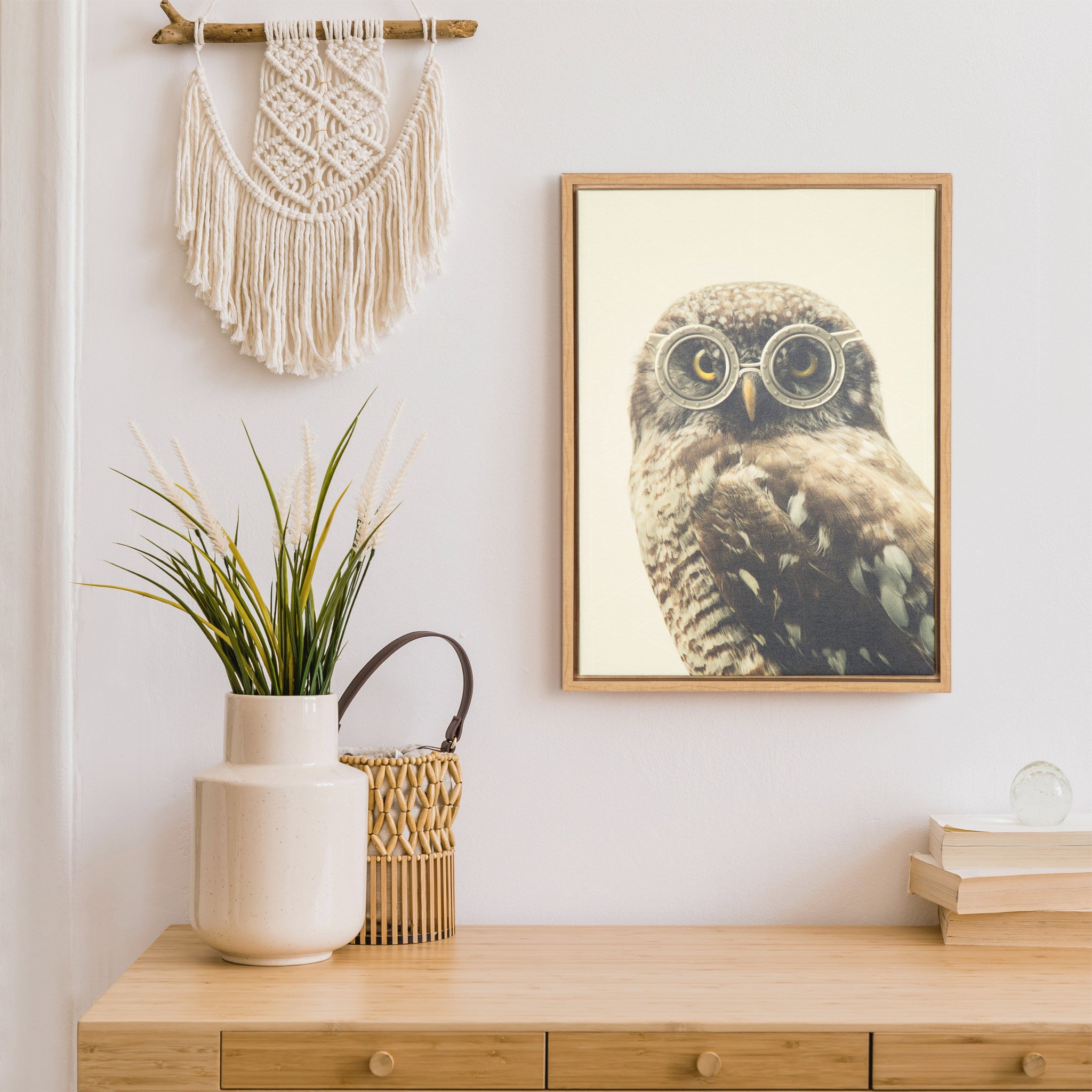 Sylvie Owl Wearing Glasses Framed Canvas by F2 Images