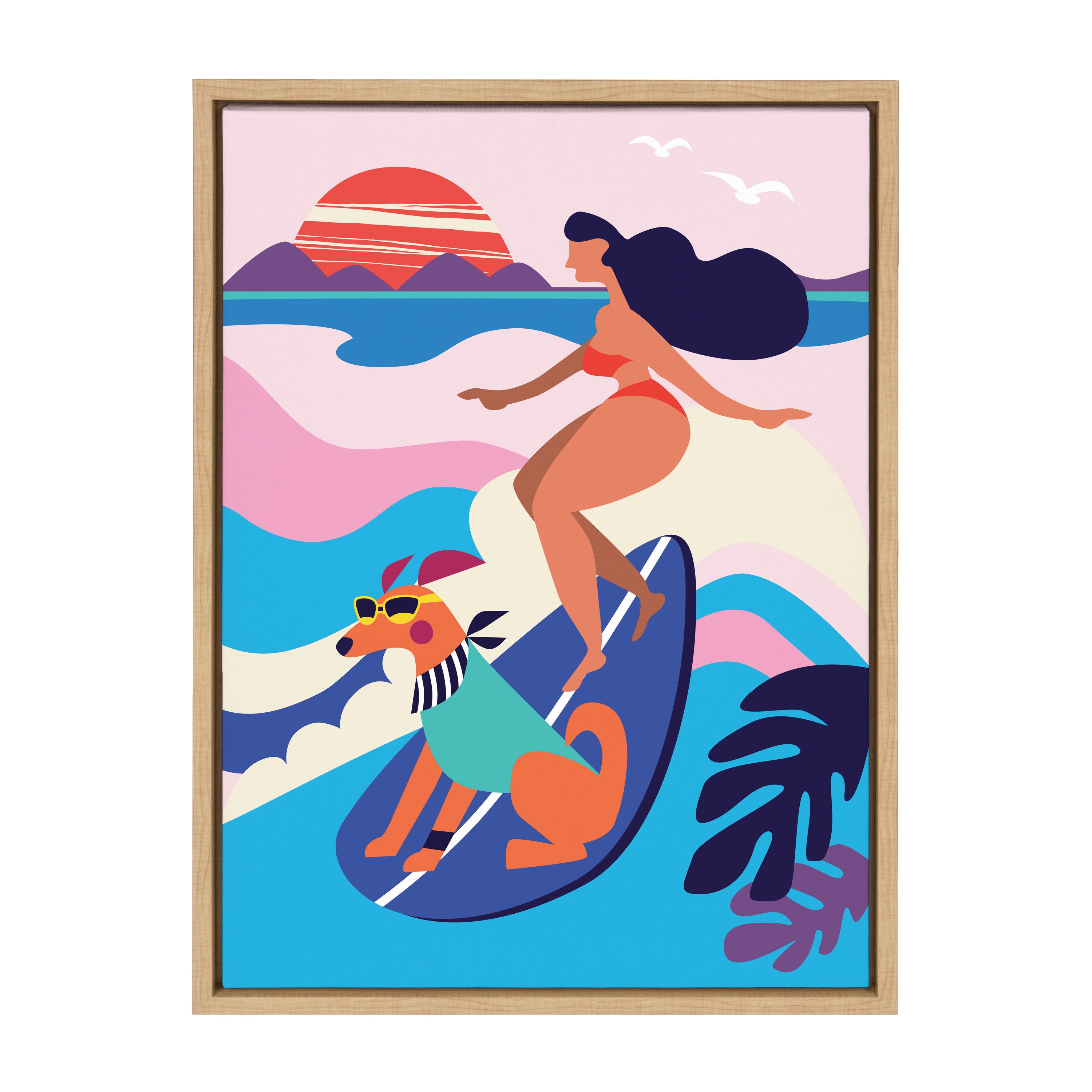 Sylvie Mid Century Modern Surf Dog Framed Canvas by Rachel Lee of My Dream Wall