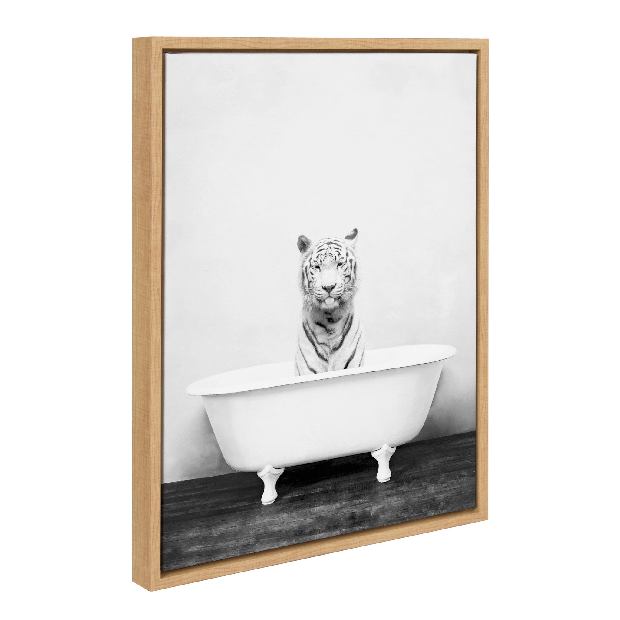 Sylvie White Tiger in The Bathtub Framed Canvas by Amy Peterson