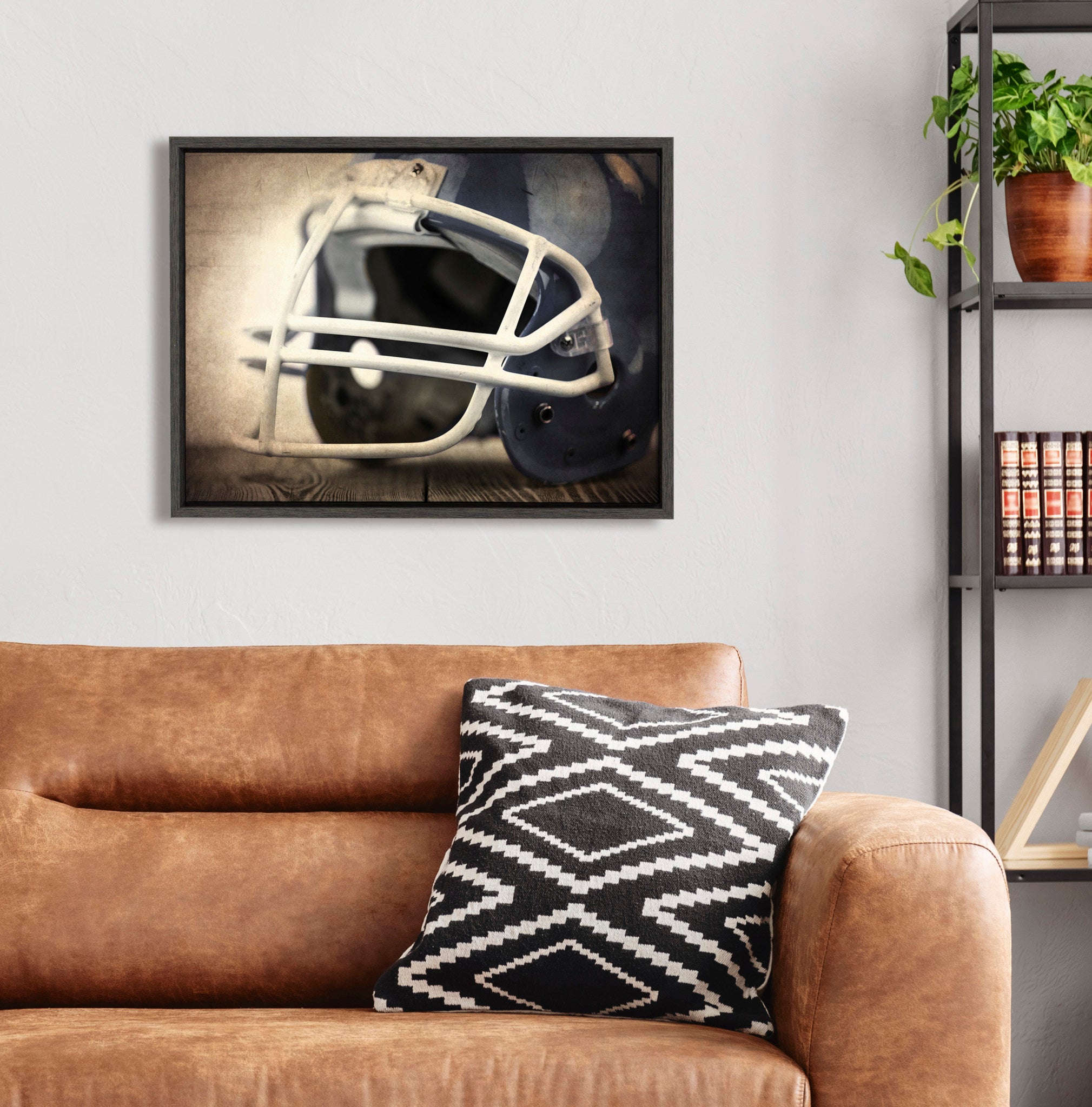 Sylvie Football Helmet Framed Canvas by Shawn St. Peter