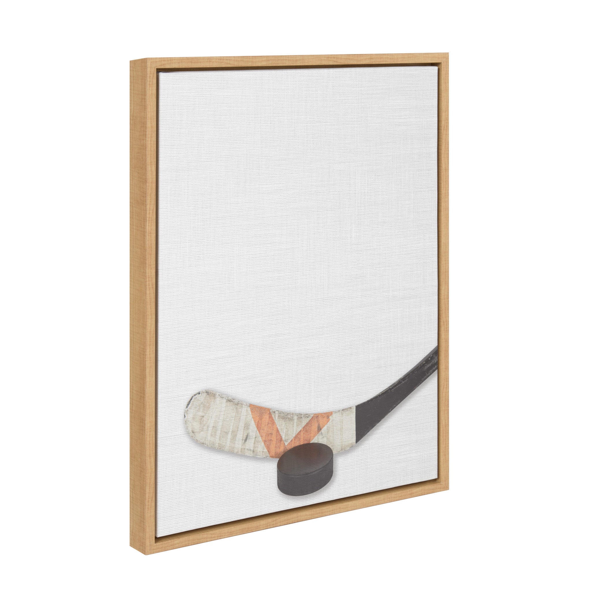 Sylvie Hockey Stick and Puck Framed Canvas, Natural 18x24