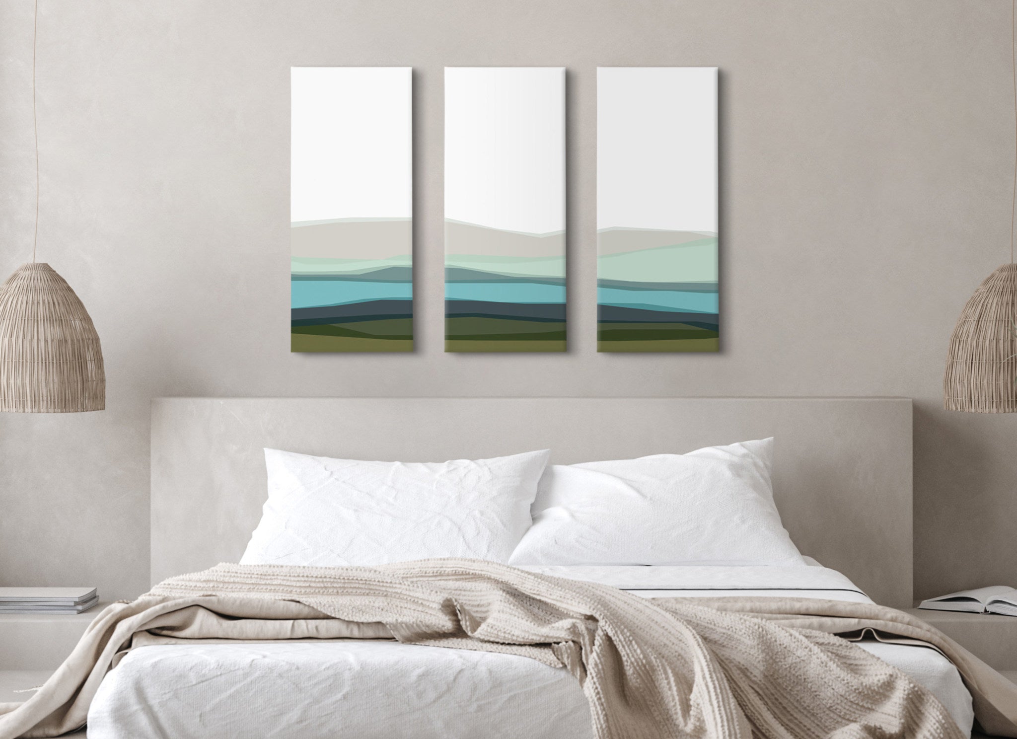 Abstract Blue Lake and Mountains Canvas Art Set by The Creative Bunch Studio