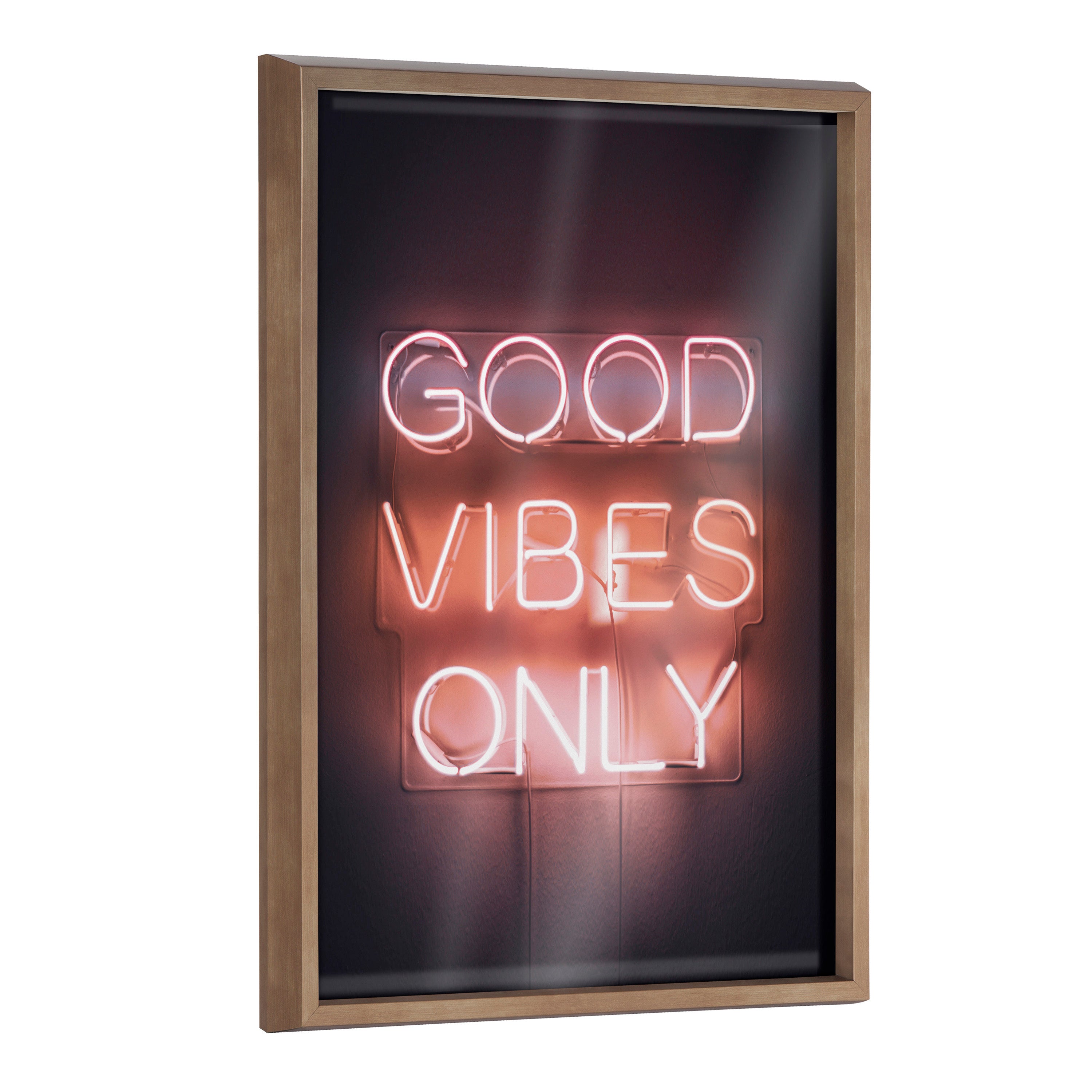Blake Good Vibes Only Neon Sign Framed Printed Glass by The Creative Bunch Studio