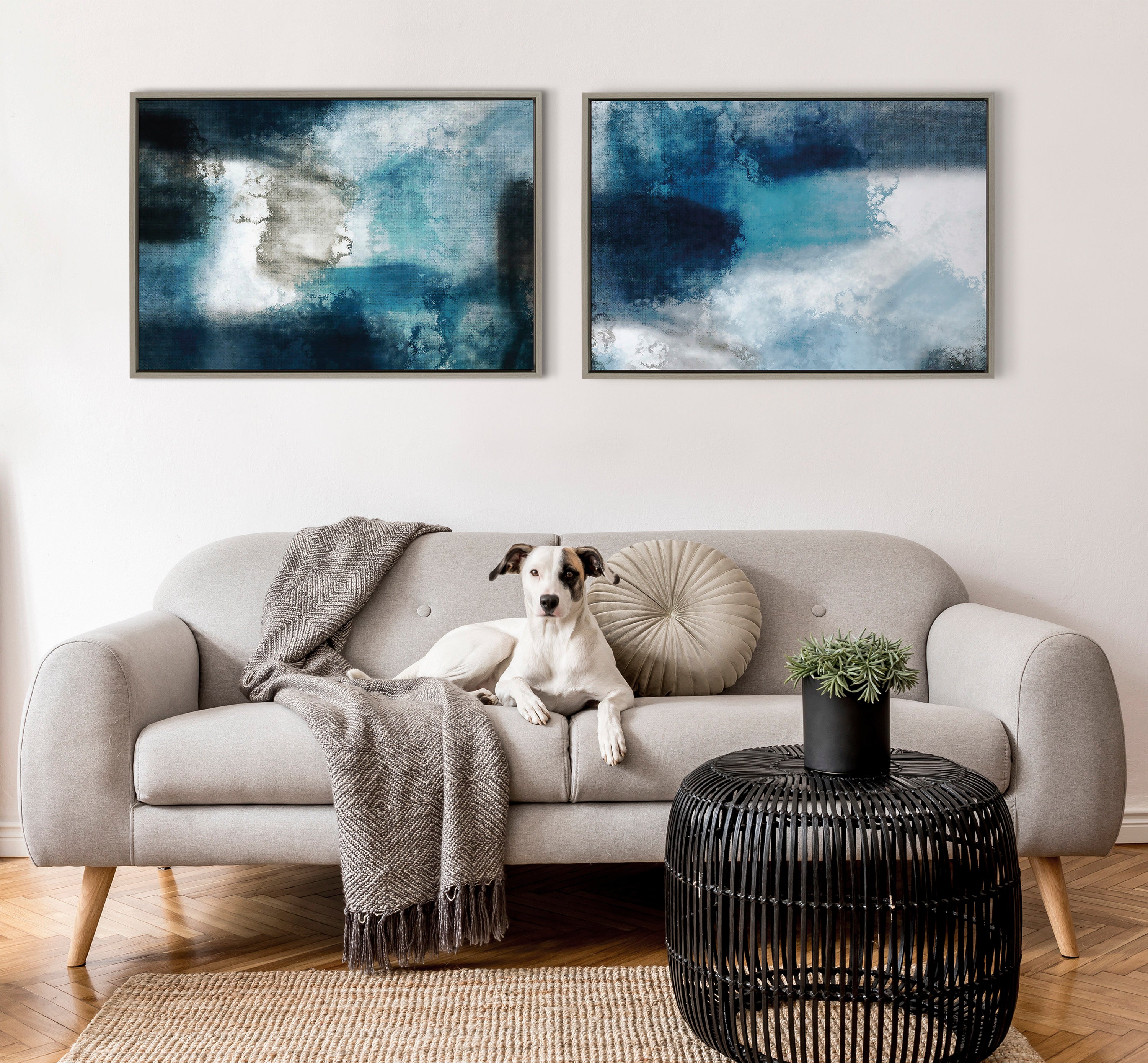 Sylvie Aqua Abstract 1 Framed Canvas by Amy Lighthall