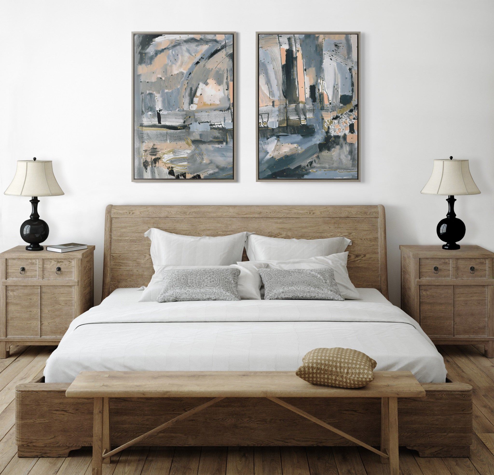 Sylvie Harbor Nights Set No 1 and Harbor Nights Set No 2 Framed Canvas Set by Leah Nadeau