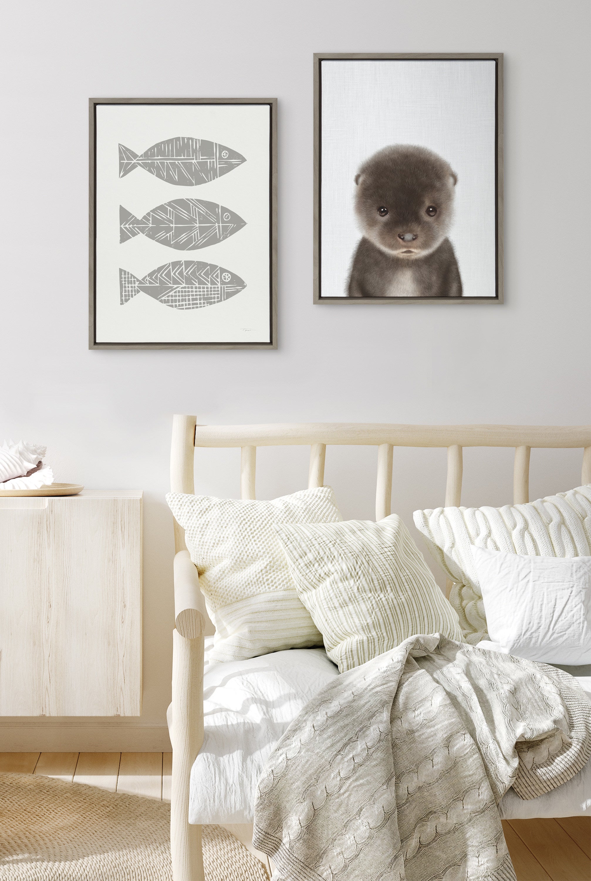 Sylvie Baby Otter Color Illustration Framed Canvas by Simon Te of Tai Prints