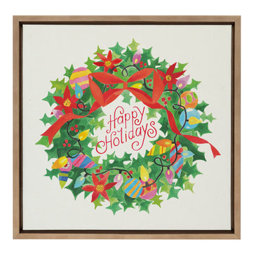 Sylvie Xmas Wreath Happy Holidays Framed Canvas by Shannon Snow
