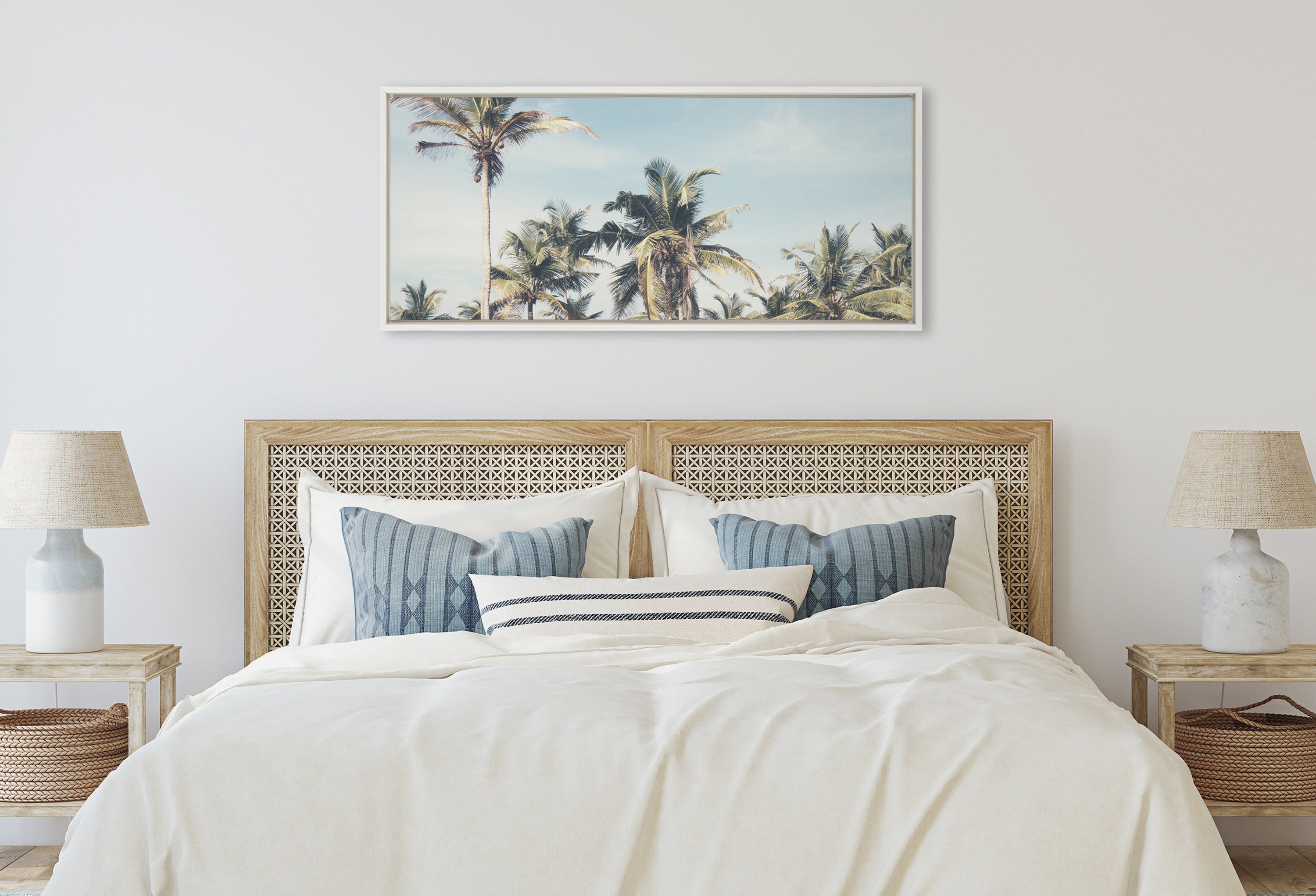 Sylvie Coastal Coconut Palm Tree Beach Framed Canvas by The Creative Bunch Studio