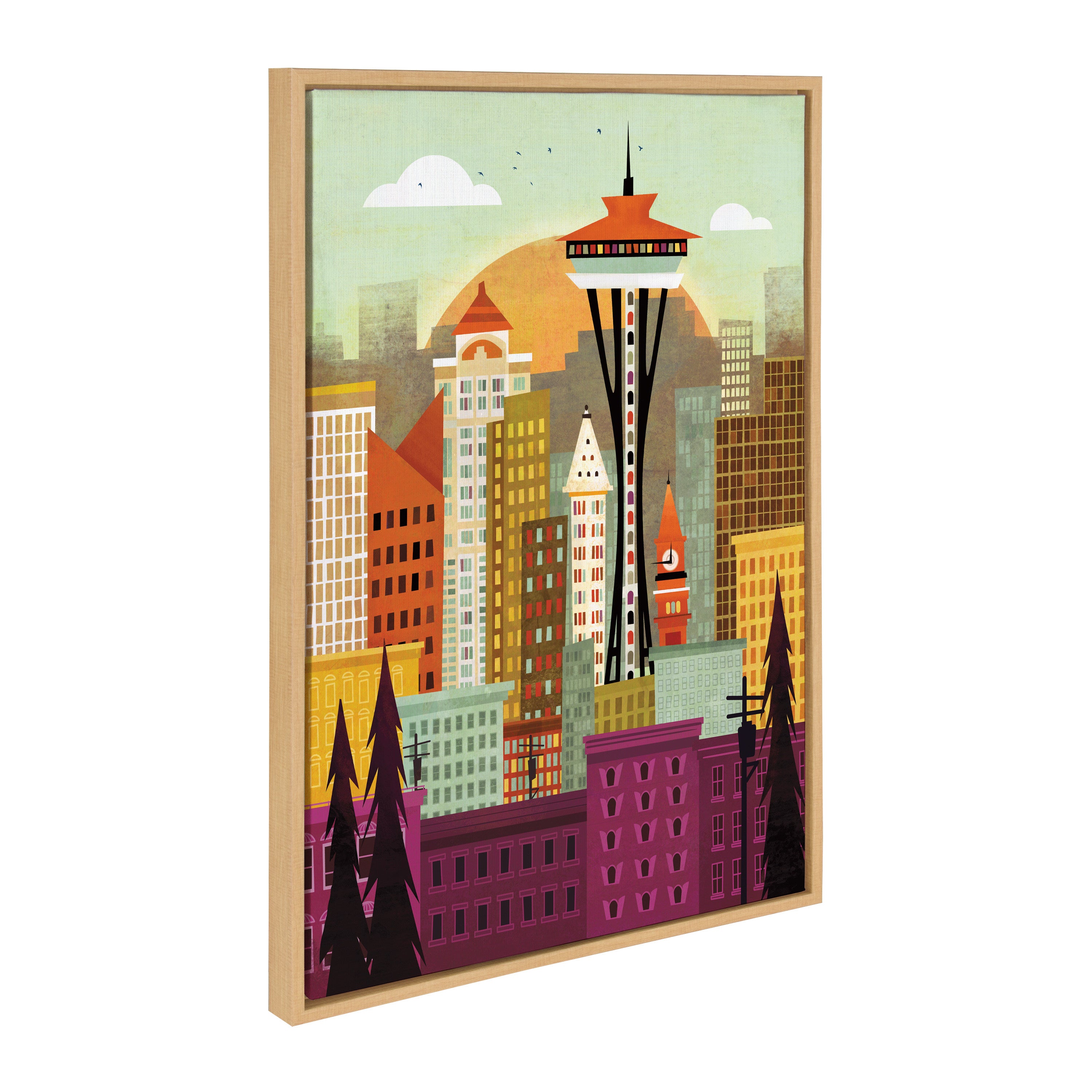 Sylvie Seattle Skyline Framed Canvas by Amber Leaders Designs