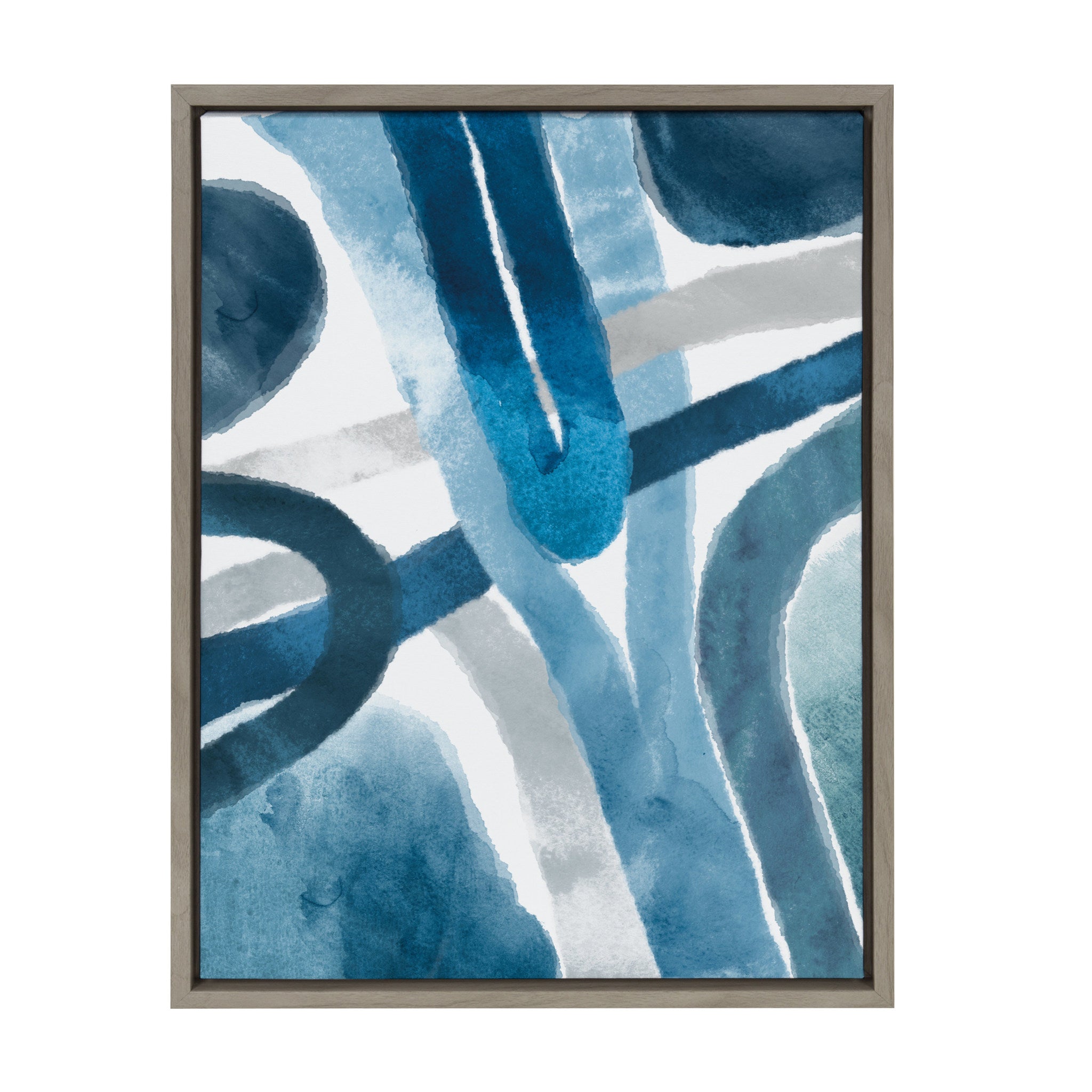 Sylvie Abstract Blue And Gray Watercolor Framed Canvas, Gray 18x24