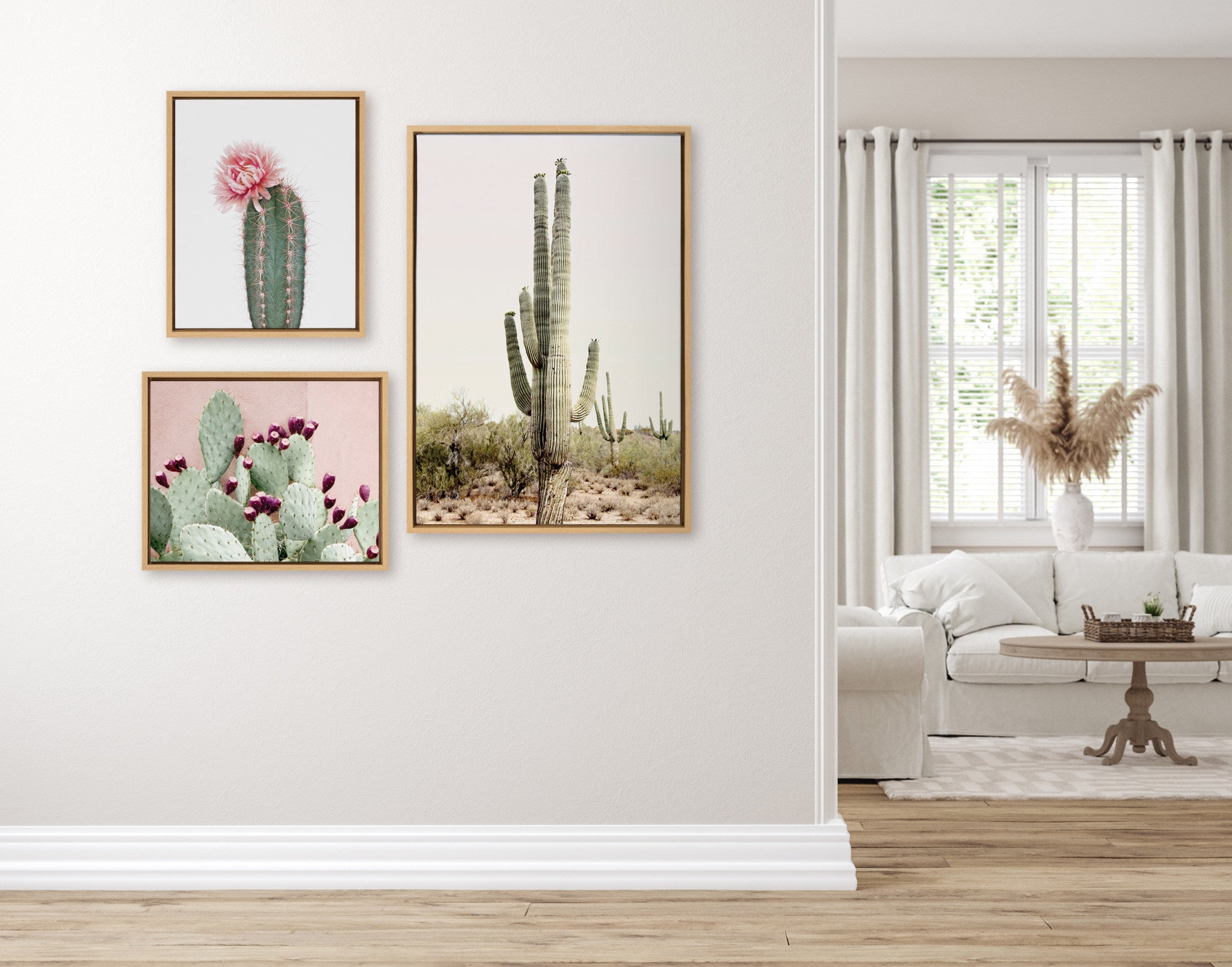 Sylvie Sunrise Cactus,  Pink Cactus Flower and Cactus 25 Framed Canvas by Amy Peterson Art Studio