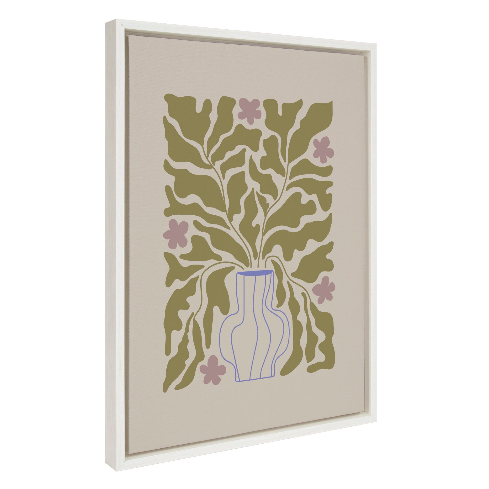 Sylvie Colorful Abstract Retro Floral Blue Vase Framed Canvas by The Creative Bunch Studio