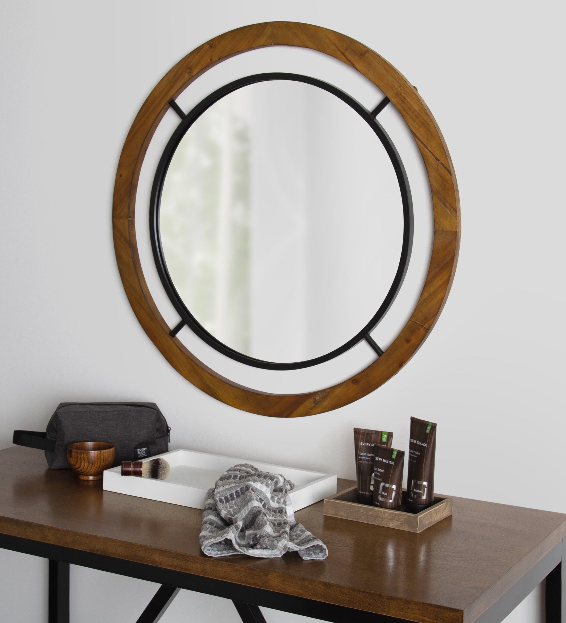 Whalen Round Wood Wall Mirror