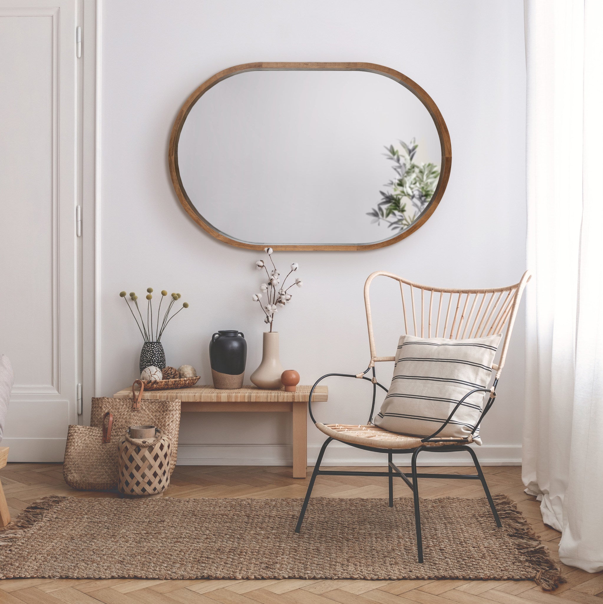 Hutton Wood Framed Capsule Mirror