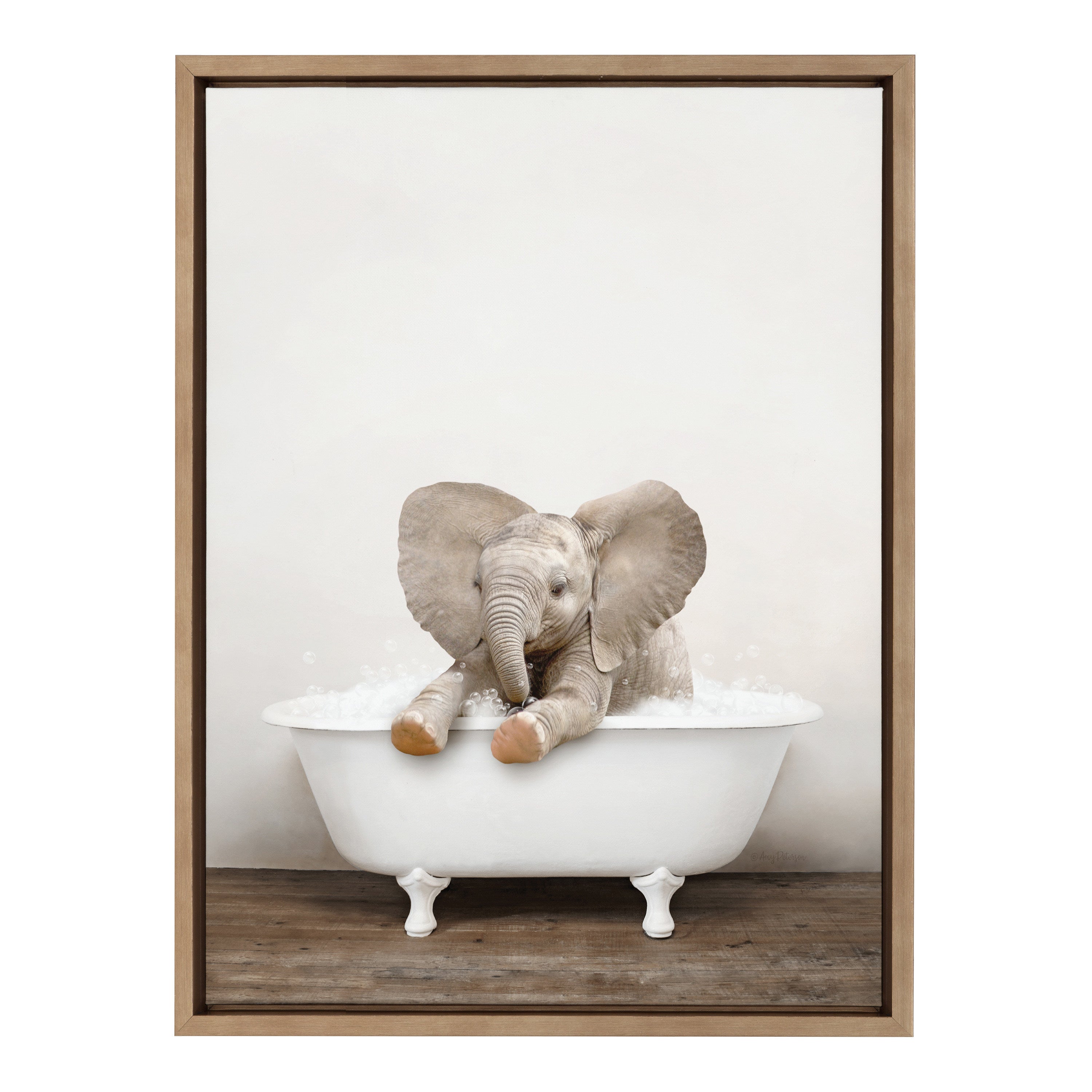 Sylvie Baby Elephant No 6 in Rustic Bath Framed Canvas by Amy Peterson Art Studio