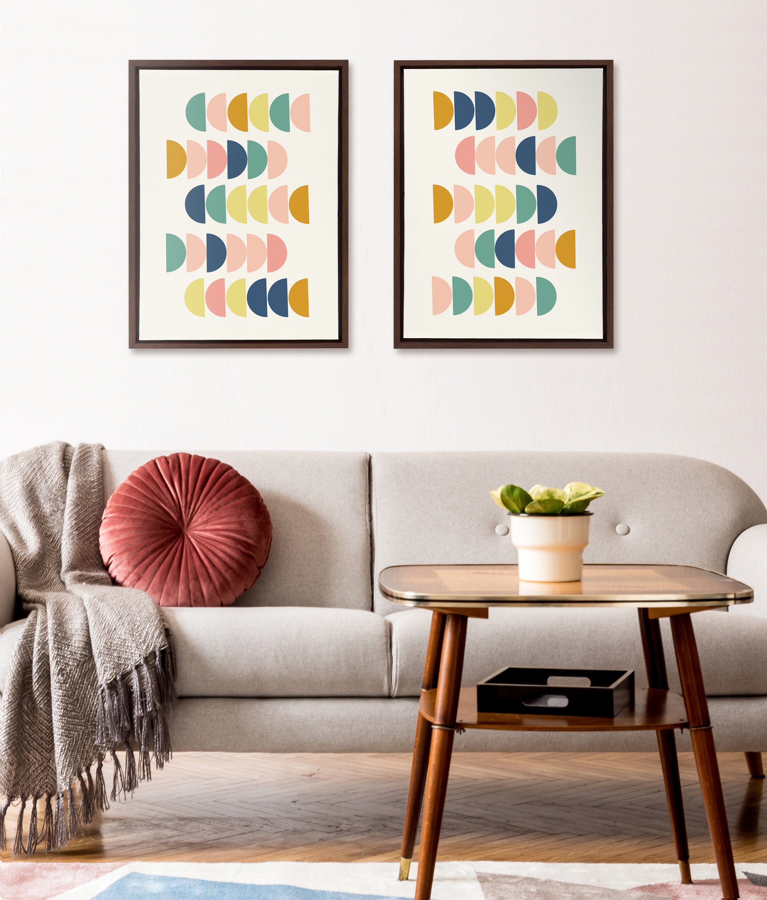 Sylvie Simple Shapes in Soft Colors Framed Canvas by Apricot and Birch